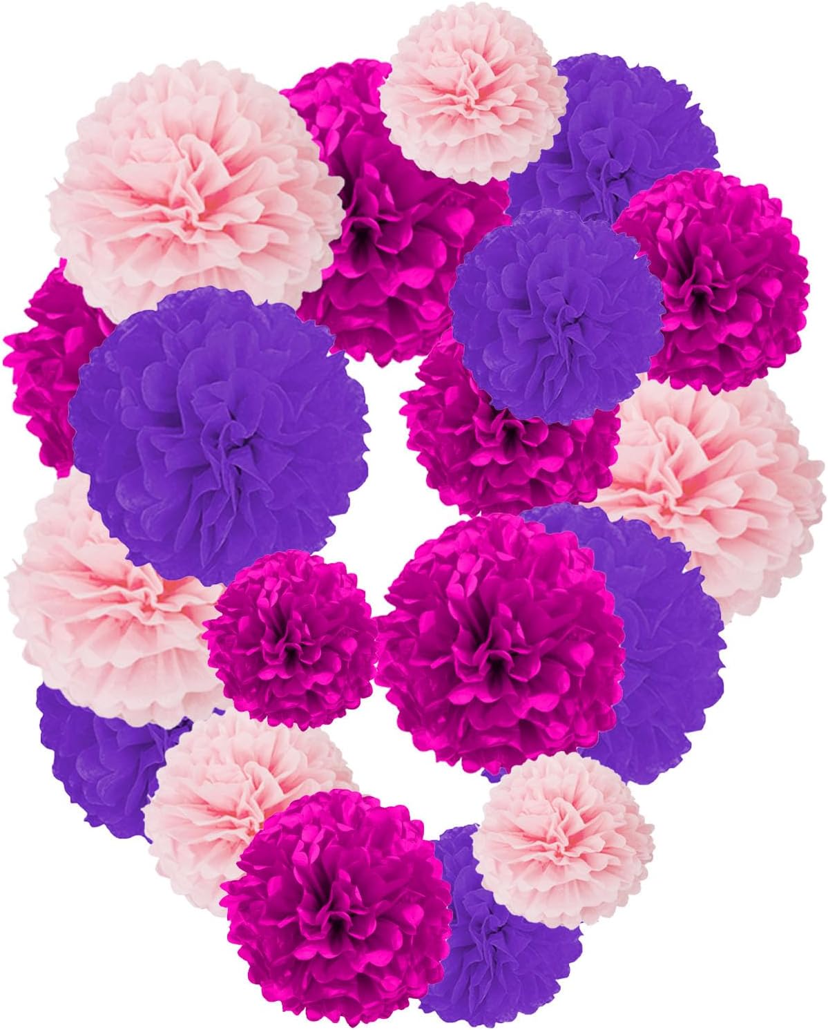Purple and Pink Paper Pom Poms,10",12" Tissue Pom Poms for Party Hanging Decorations - 12 PCS