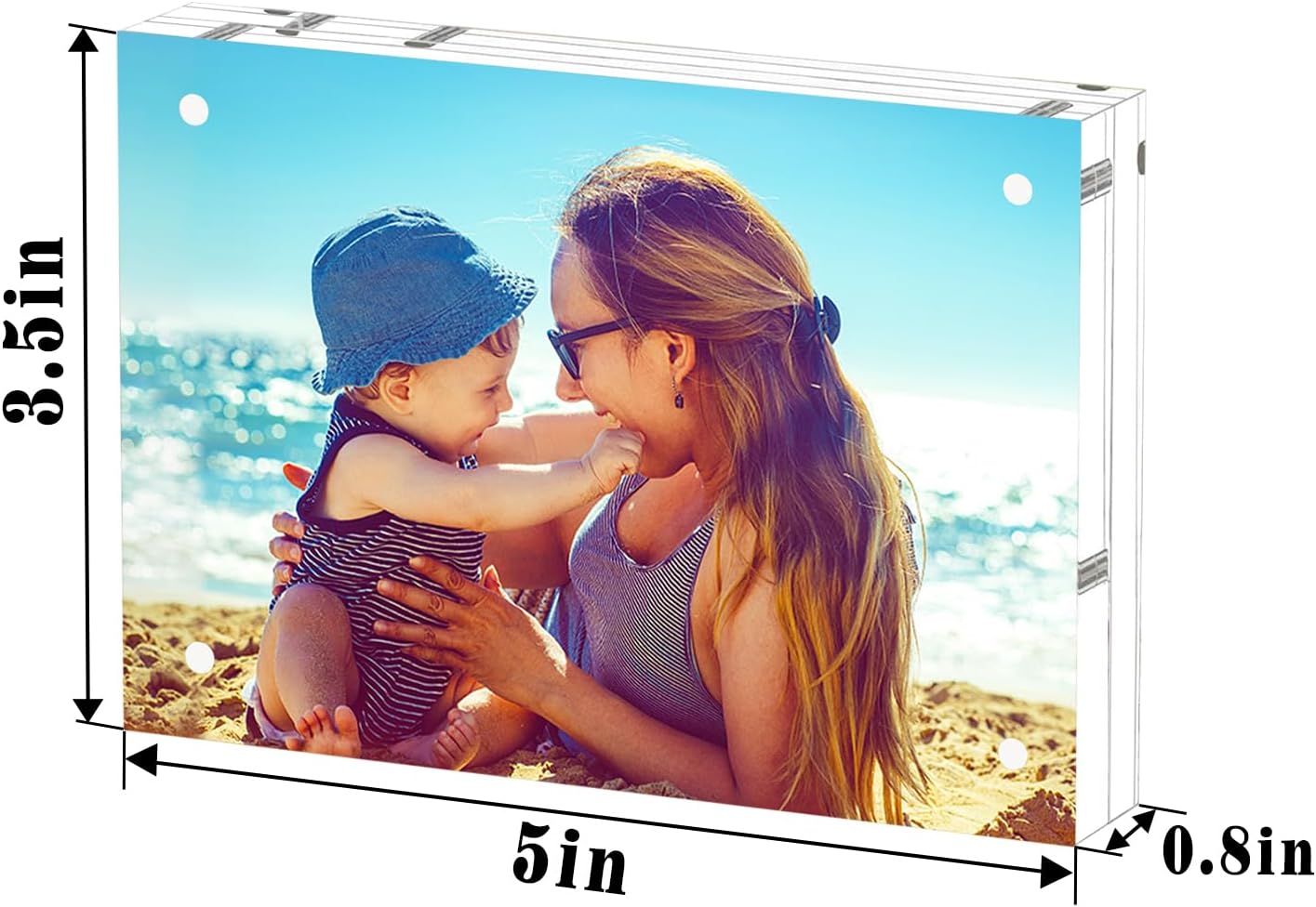 HELPLEX Acrylic Frame, 3 Pack 3.5x5 Acrylic Picture Frames, 20mm Thicker Frameless Clear Frame Double Sided Magnetic Frame, Free Standing Desktop Display Stand Acrylic Frames, 3.5x5(3 PACK)
