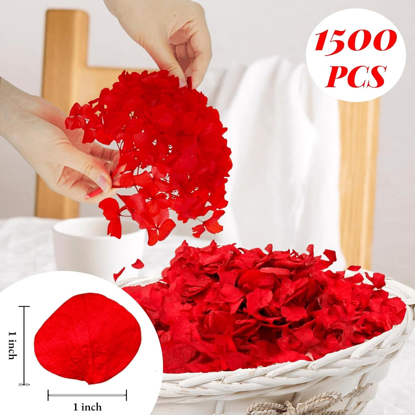1500Pcs Real Dried Red Hydrangea Flower Petals - Natural small Petals for Wedding, Party Confetti, Valentine's Day, Flower Girl Baskets, Romantic Night, Proposal Decor, Handcrafts (1.06 oz)