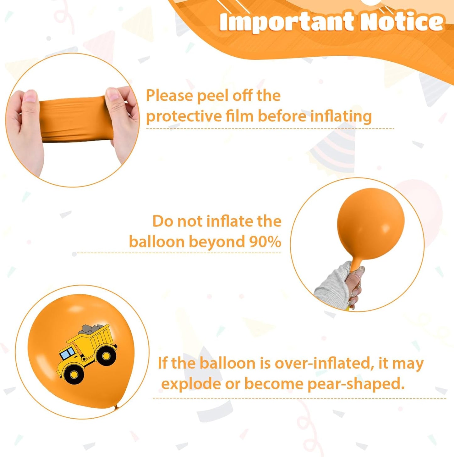 Construction Balloons, 12 Inch Black Yellow Orange Truck Printed Confetti Balloons for Boy Birthday Party Supplies Excavator Baby Shower Truck Themed Party Decoration Backdrop