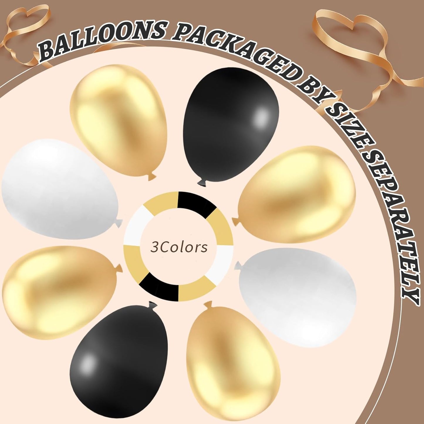 412Pcs Black and Gold Balloons,18 12 10 5 Inch Different Size Black White Metallic Gold Latex Balloons for Graduation Birthday Wedding Party Decorations