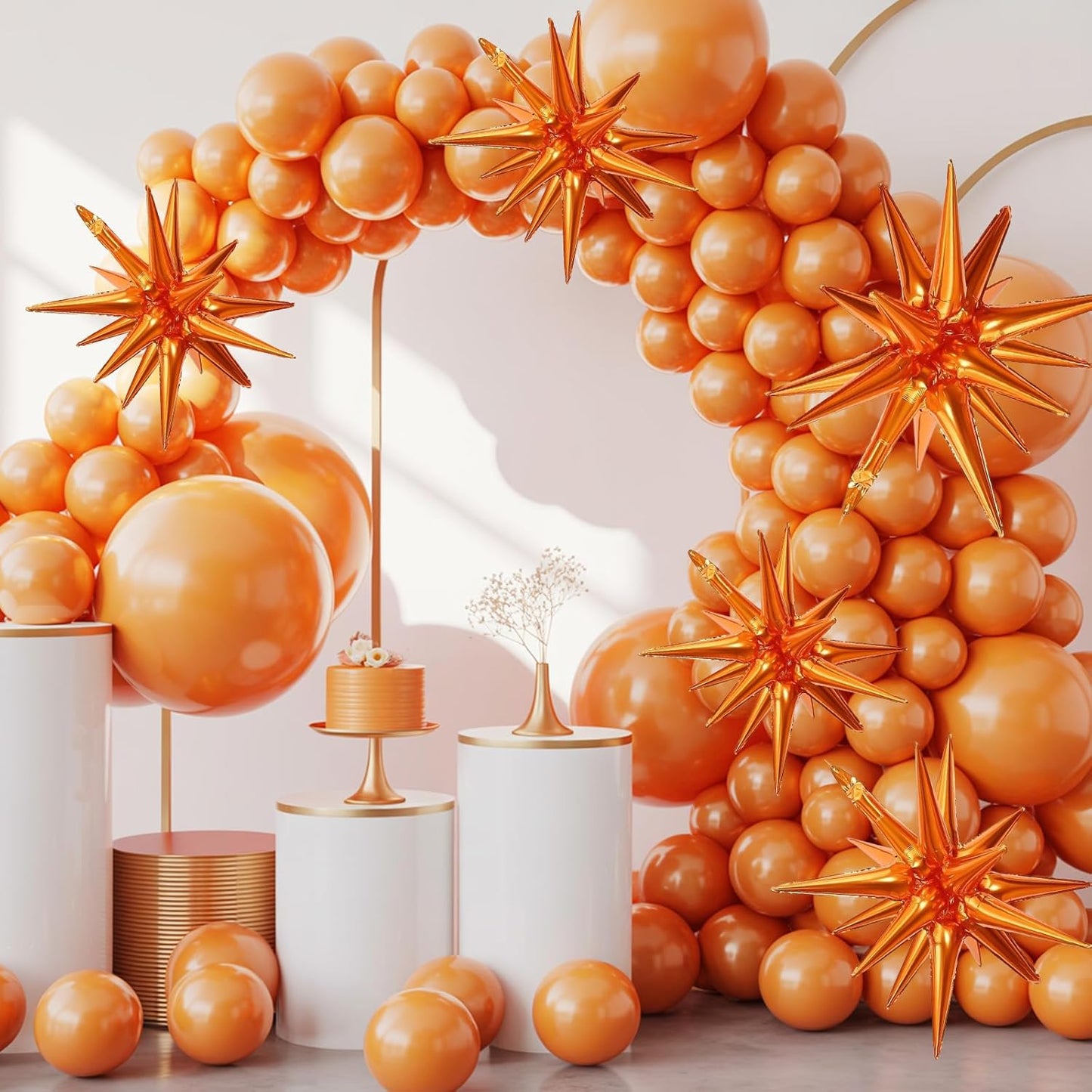 Orange Star Balloons,9Pcs 22Inch Orange Explosion Spike Cone Helium Polyester Film Star Foil Balloons for Birthday Halloween Graduation Anniversary Baby Shower Party Decorations