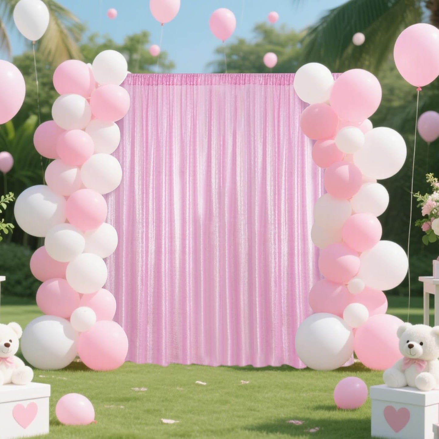 Matte Pink Sequin Backdrop Curtain 4 Pieces 2FTx8FT Glitter Photography Backdrop for Party Wedding Birthday Christmas Decorations