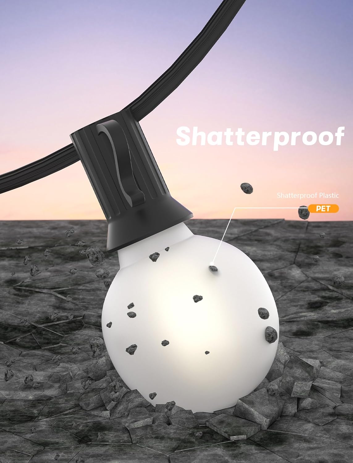 SUNSGNE G40 Outdoor String Lights Waterproof, 50FT Outdoor Hanging Lights with 52 Globe Frosted White LED Bulbs(2 Spare) for Outside Patio Tent Porch Garden Backyard Balcony Deck Decor