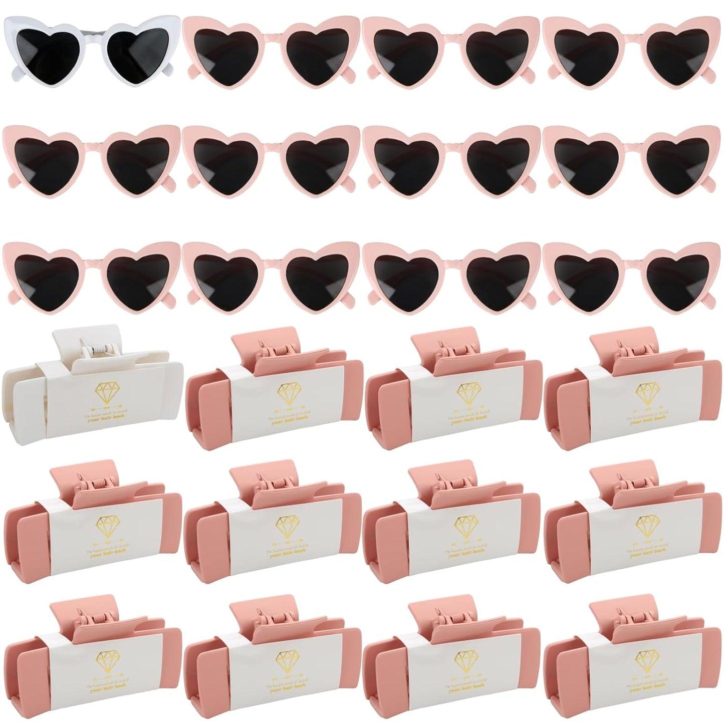 24pcs Bridesmaid Proposal Gifts 4.1inch Bachelorette Matte hair Claw Clip Sunglasses set of 12 Girls Trendy Cute Hair Clips for Wedding Party Favors(White&Pink 24pcs)