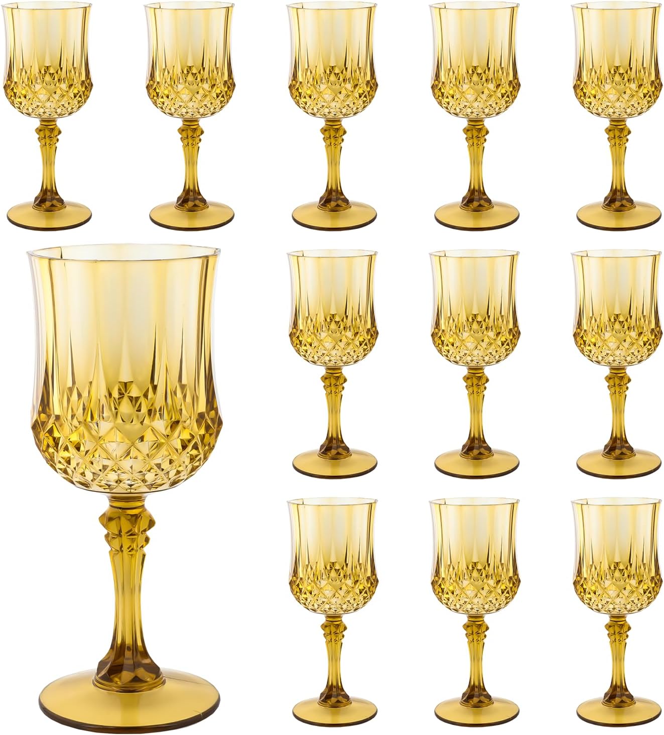 Plastic Wine Glasses，Plastic Goblets Vintage Style Cordial Drinking Glasses for Wedding Reception, Grand Event Party Supplies (12, Gold)
