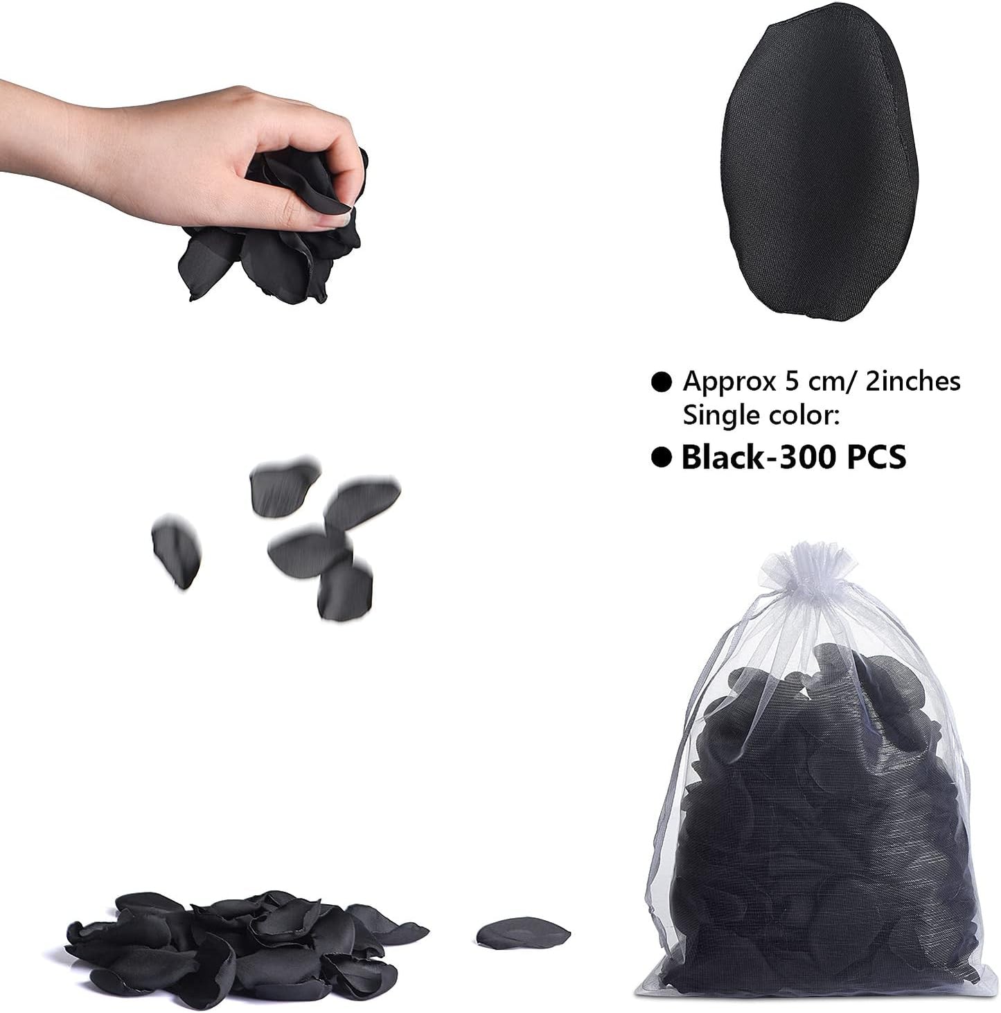 300pcs Artificial Black Rose Petals Fake Silk Flower Petals for Wedding Flower Girl Basket Ceremony Valentines Day Proposal Romantic Night Party Favors Decoration (Black)