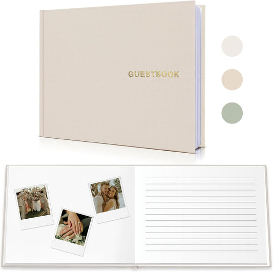 Elegant Linen Wedding Guset Book - Polaroid Guest Book for Wedding Reception,Baby Shower,Bridal Shower and Special Events - 100 Blank Pages for Sign in and Photos (A-Beige)