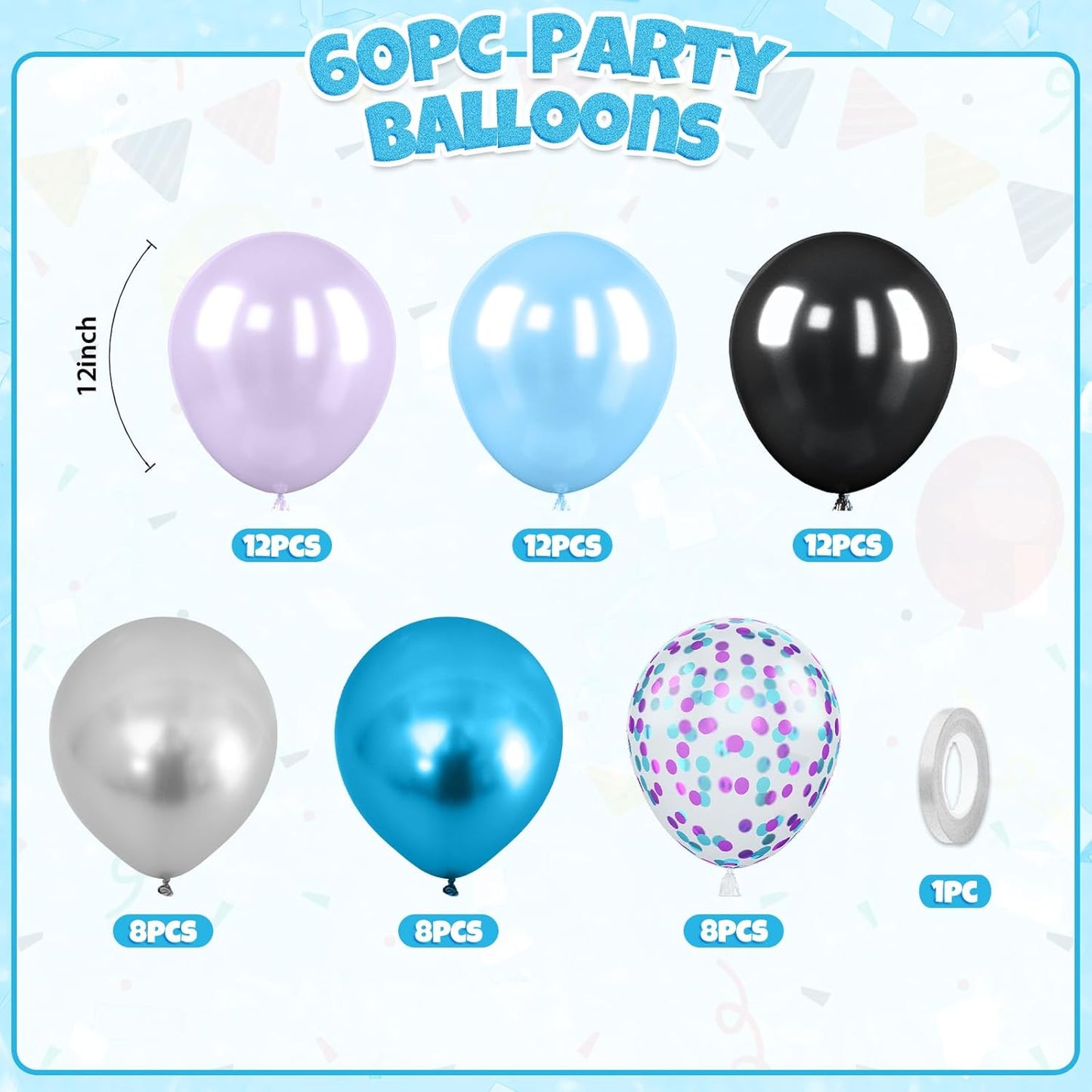 Blue Black Purple Balloons, 60pcs Outer Space Balloons, Metallic Preal Blue Black Silver Balloon Teal Purple Confetti Balloon For Birthday Baby Shower Space Theme Party Wedding Bachelorette Decoration