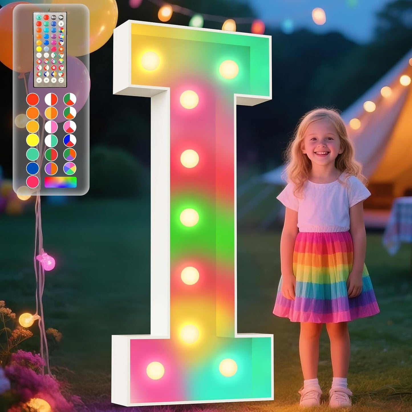 Ledido 4FT Marquee Light Up Letters, 34 Colors Changing Marquee Letter 4 Feet Tall with Remote, Big Letters for Party Wedding Graduation Birthday Decorations, Large Light Up Letter I
