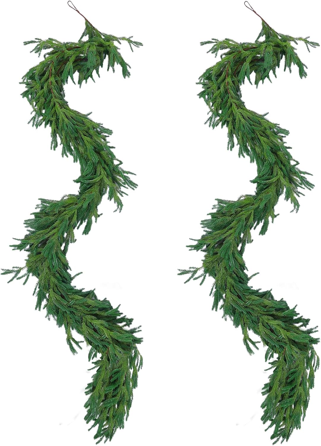 Hananona 2 Pcs 6 Ft Artificial Norfolk Pine Garlands, Realistic Pine Garland, Green Artificial Greenery Garland for Table, Mantle, Wall, Indoor, Outdoor Winter Christmas Decorations (2, 6 FT)