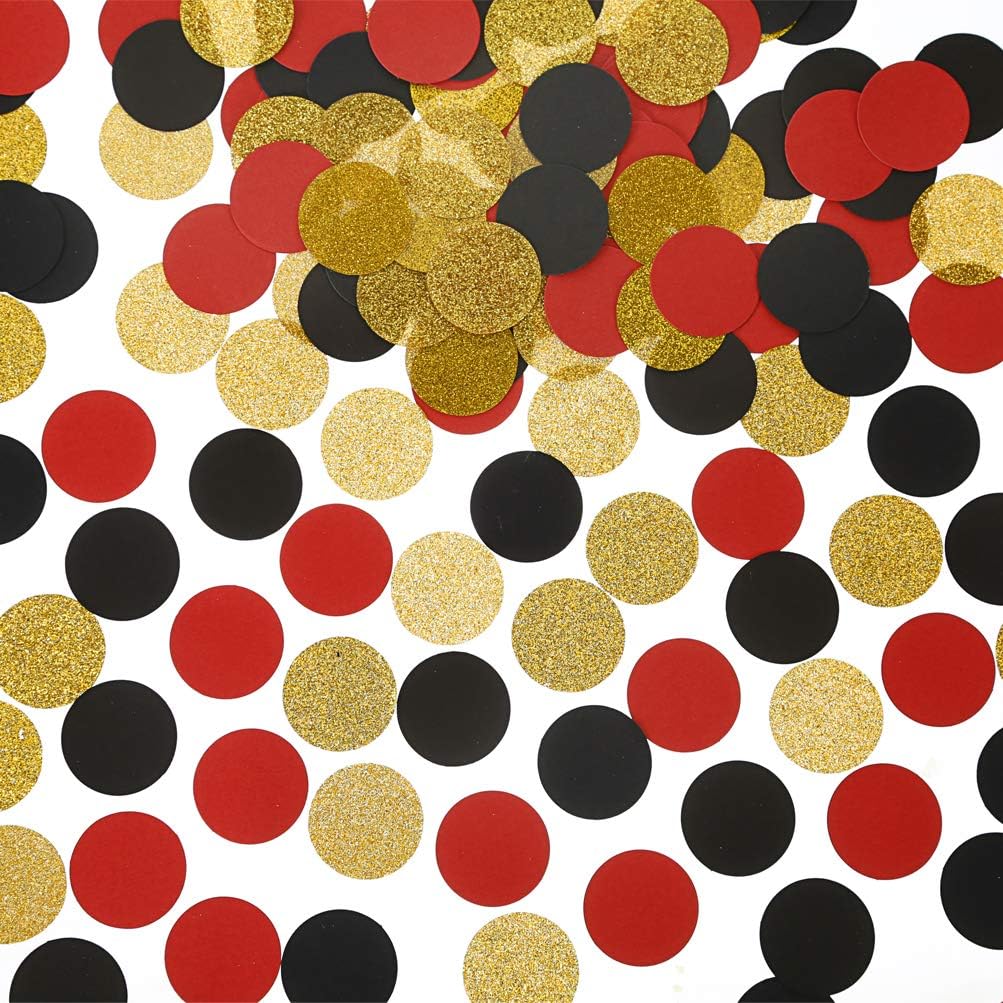 Glitter Confetti Circles Table Decoration and Wedding Party Decoration, 1.2’’ in Diameter (gold glitter, black, red,300pc)
