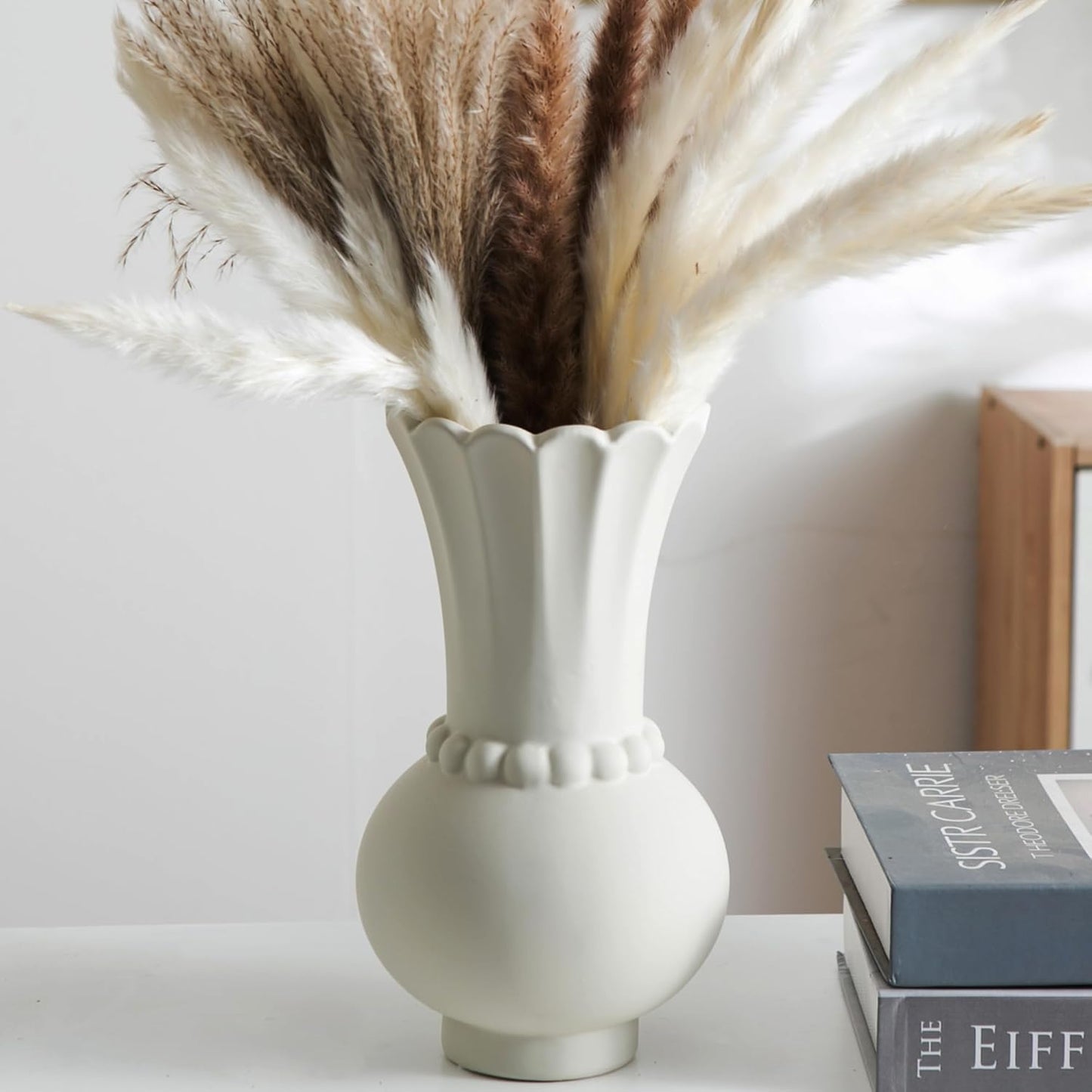 Modern Ceramic Vase - Grey, Perfect for Pampas Grass, Dried Flowers, Centerpieces