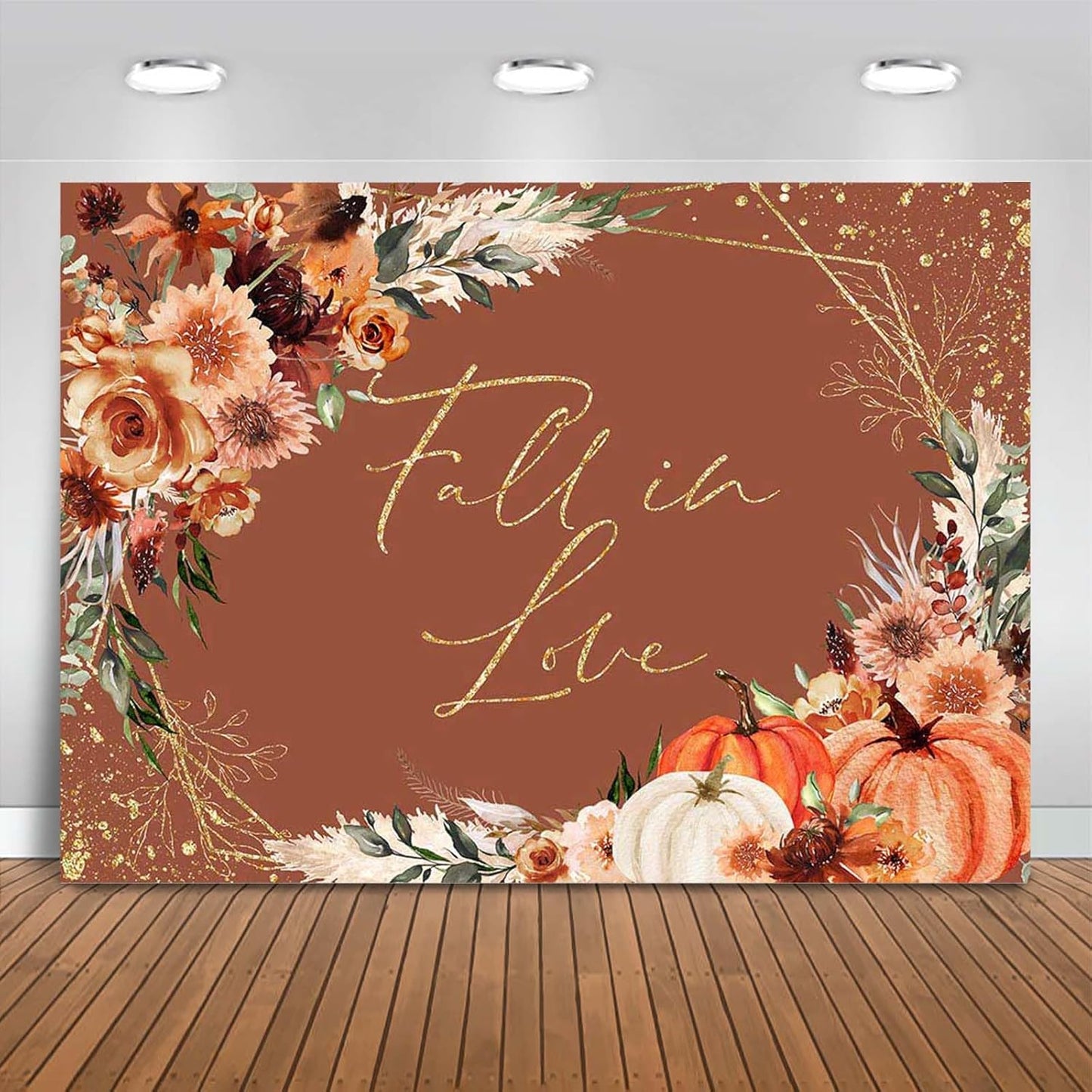 Mocsicka Fall in Love Bridal Shower Backdrop Boho Autumn Leaves Pumpkin Bride Shower Background Terracotta Flower Pampas Grass Wedding Party Banner Decoration (Terracotta, 8x6ft(96''x72''))