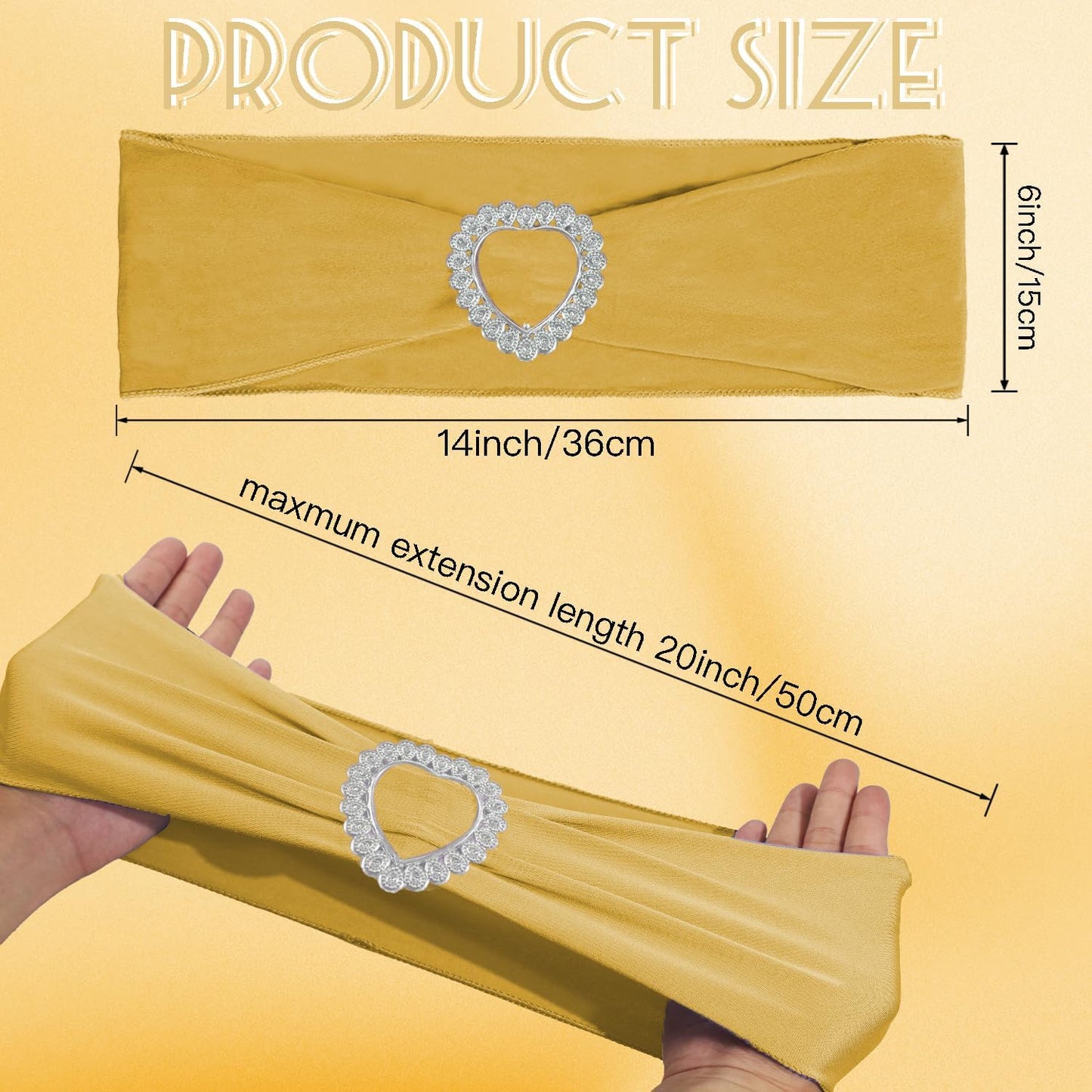 100PCS Spandex Stretch Gold Chair Sashes Bows Universal Elastic Chair Cover Bands Ties with Buckle Slider for Wedding Party Birthday Reception Event Banquet Decoration(Gold)