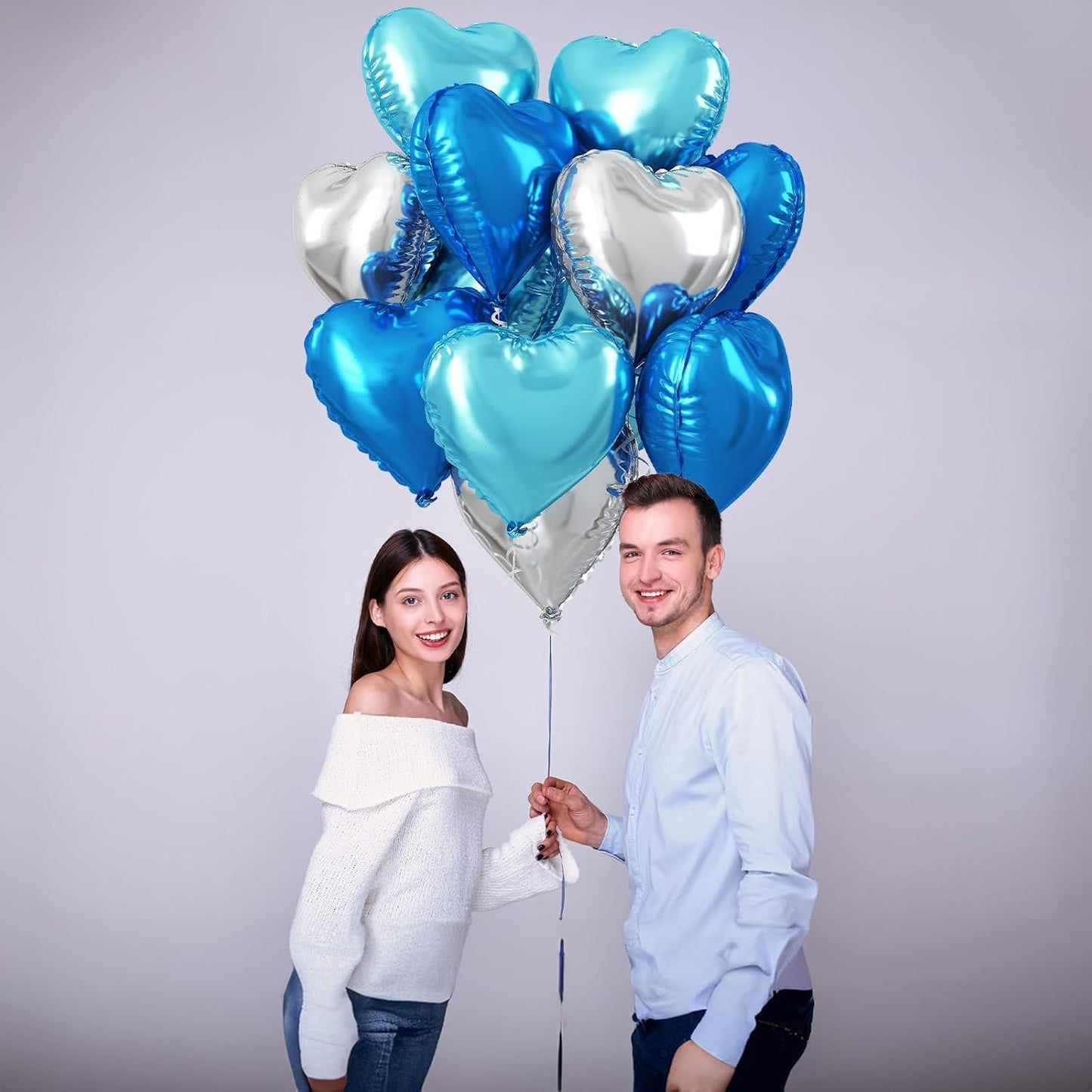 Royal Blue Silver Heart Foil Balloons, 18 Inch Royal Blue and Silver Heart Shape Foil Balloons Baby Blue and Silver Heart Mylar Balloons Party Decoration for Birthday Wedding Baby Shower Celebration