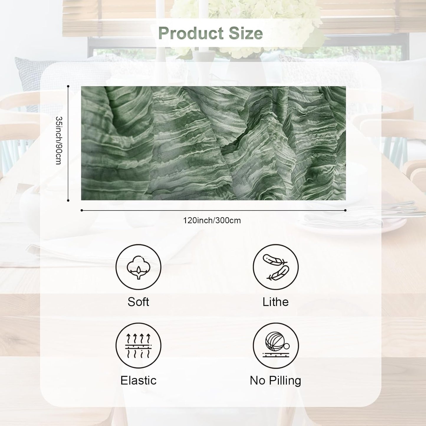 1 Pack Sage Green Cheesecloth Table Runner 35x120 Inch 10Ft Rustic Gauze Cheese Cloth Thanksgiving Table Runner Sheer Cheesecloth Table Runners for Wedding Party Bridal Shower Decoration