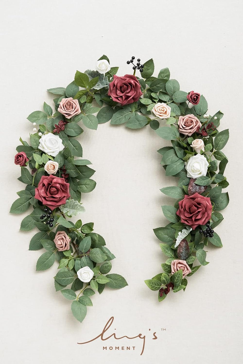 Ling's moment 5FT Artificial Flower Garland Fake Rose Eucalyptus Garland Arch Flowers Vine for Wedding Party Backdrop Home Table Centerpieces Decorations (Dusty Rose & Mauve)