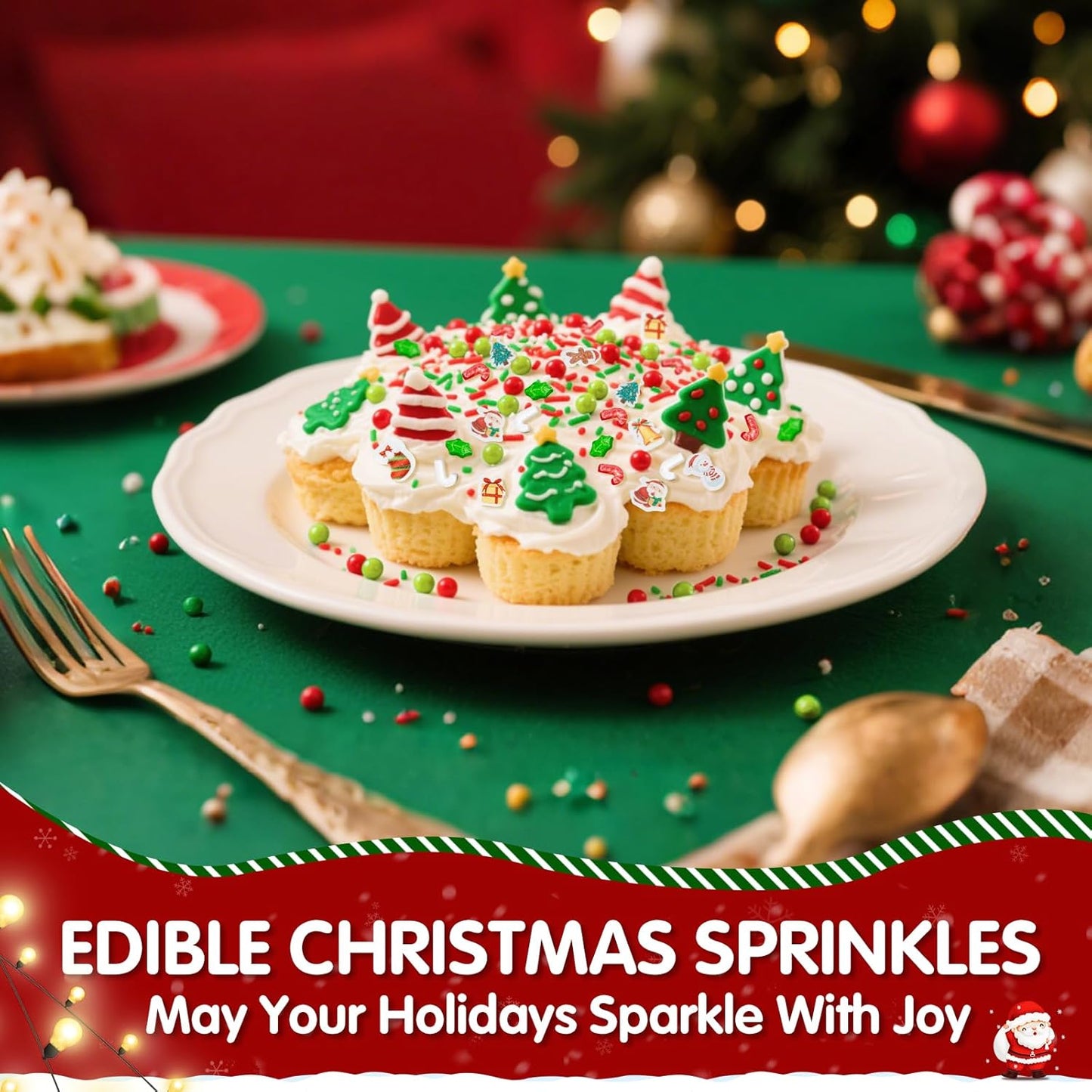 Edible Christmas Sprinkles for Cake Decorating,130g White Red Candy Cane,Red Green Pearls and Jimmies, Christmas Trees and Theme Glutinous Rice Paper,Sugar Holiday sprinkle for Cupcake Toppers, Cookie, Ice Cream Decorations Party Supplies