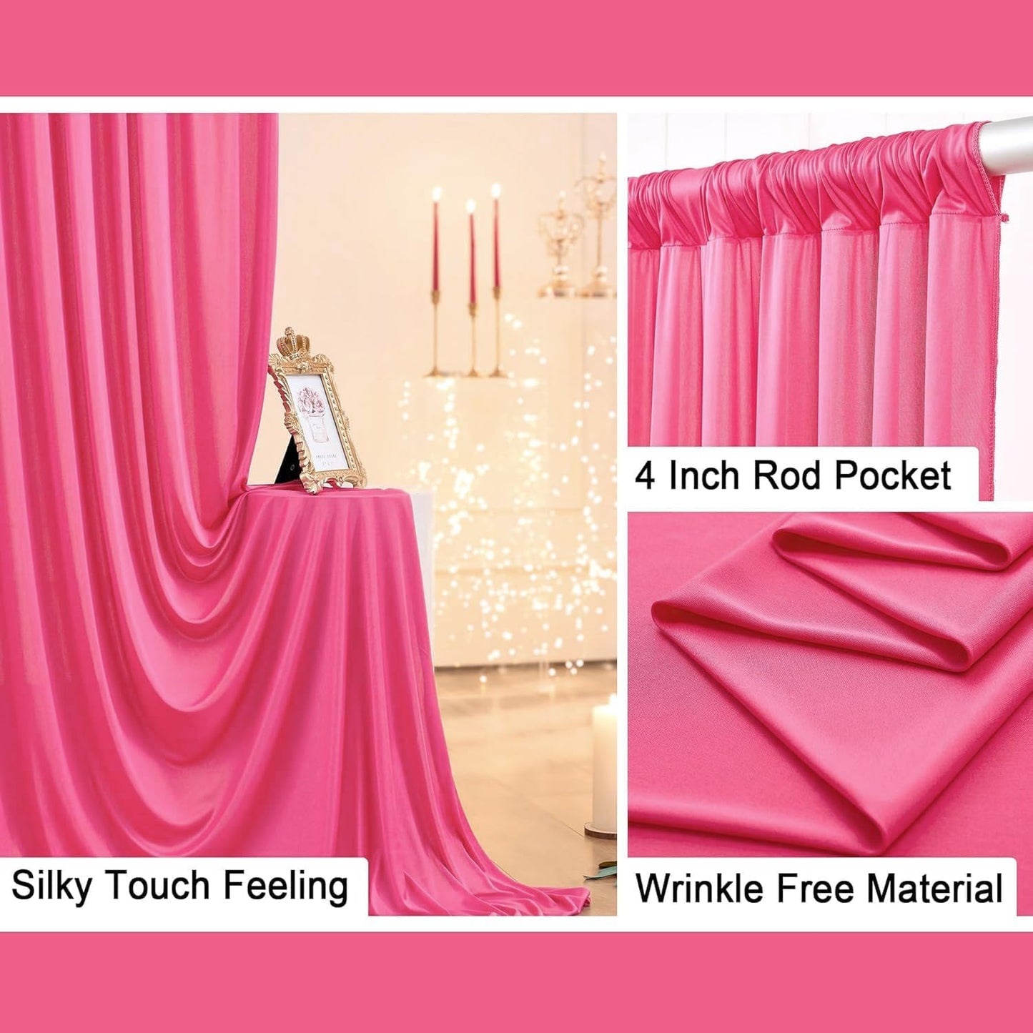 20 ft x 10 ft Wrinkle Free Fuchsia Backdrop Curtain for Parties, 4 Panels Polyester Hot Pink Photo Backdrop Drapes for Wedding Birthday Party Baby Shower
