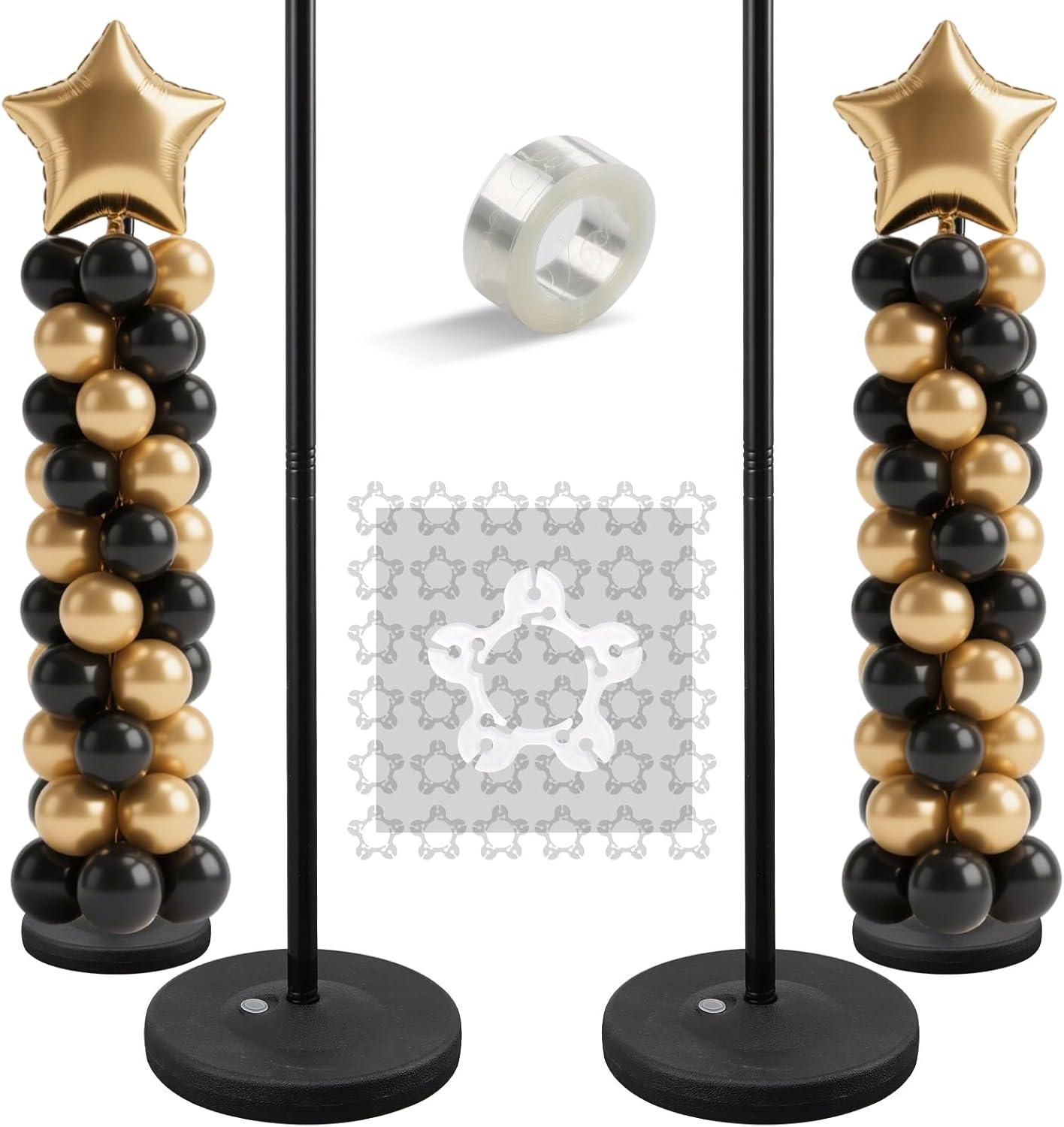 Balloon Stands for Floor Set of 2, Height Adjustable Splicing Metal Pole Balloon Column Stand for Birthday,Baby Shower,Christmas,Halloween,Party,Events Decorations, 1.3-5FT Tall, Black