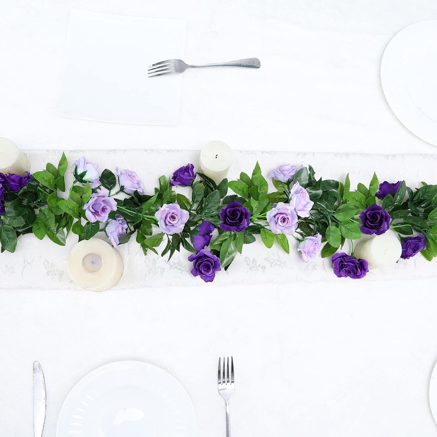 Floweroyal 2 Pack Artificial Flower Garlands 15.8FT Fake Rose Vines Silk Flowers Hanging Rose Ivy for Wedding Arch Party Home Garden Wall Decor (Purple)