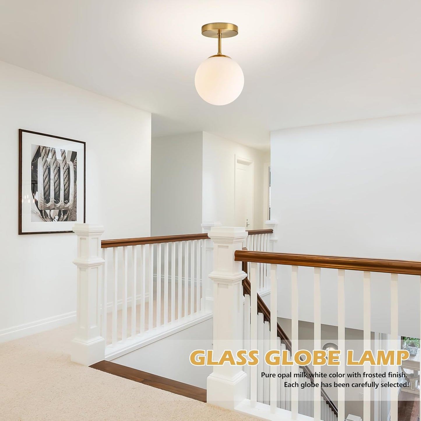 Gold Globe Semi Flush Mount Ceiling Light,Mid Century Modern Light Fixture Ceiling,Globe Ceiling Light for Hallway Living Room Kitchen Bedroom Storage Schoolhouse Laundry(Bulb Incl.)