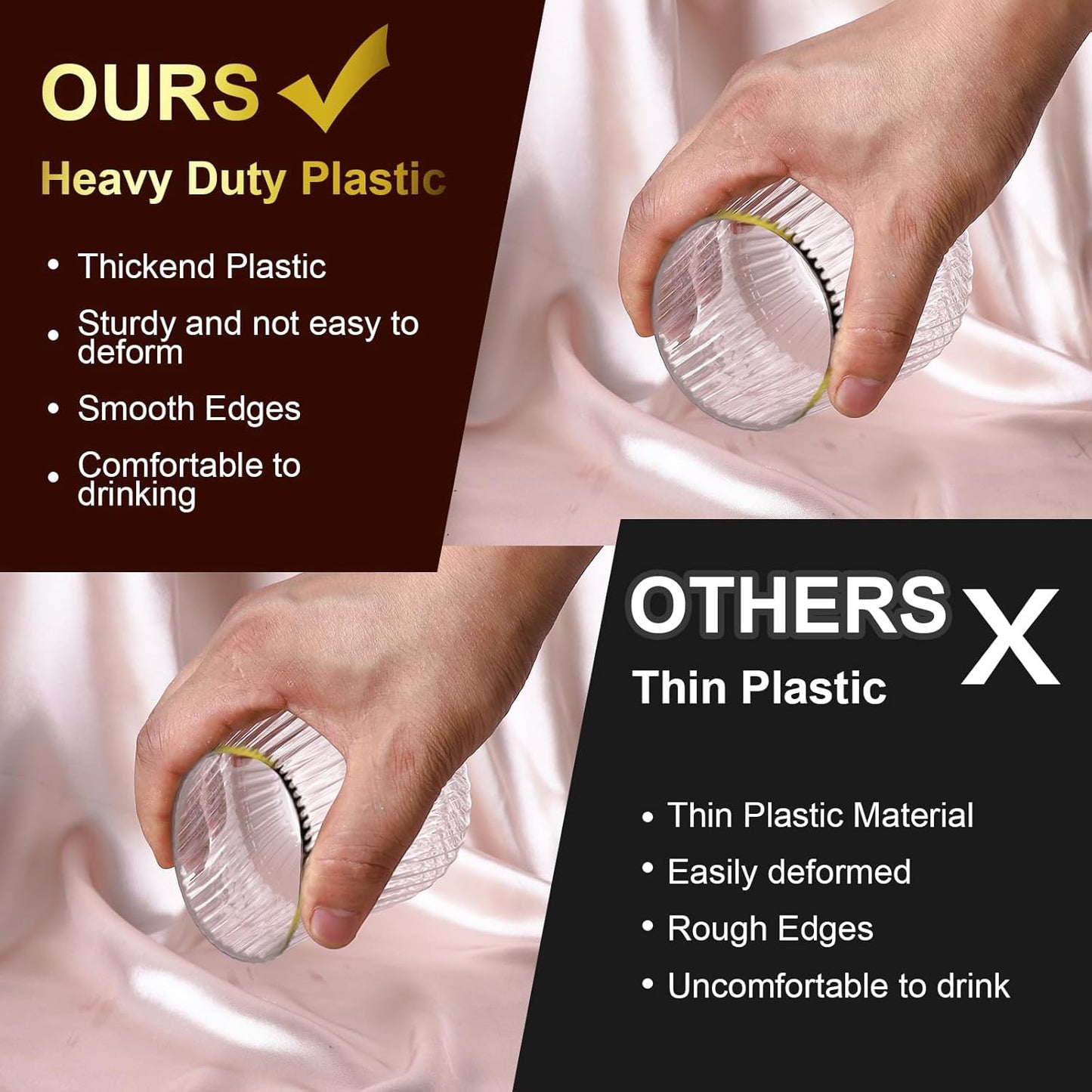 40 Pack Plastic Ribbed Wine Glasses, 14Oz Origami Disposable Wine Glasses Unbreakable Clear Plastic Cocktail Glasses Recyclable Shatterproof Reusable Wine Cups (14oz-Gold Rim 40pack)