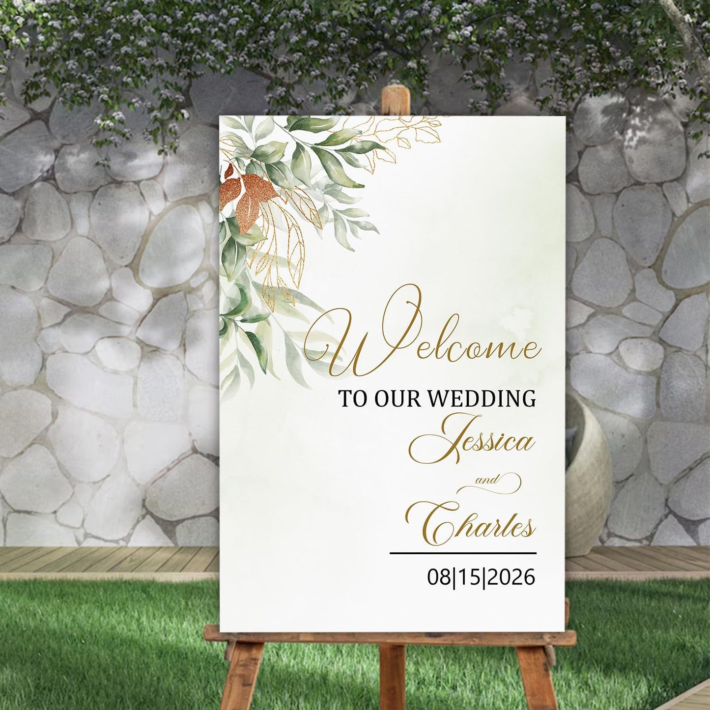 Eucalyptus Wedding Welcome Sign Template, Greenery and Gold Printable Sign for Reception, Custom Wedding Board