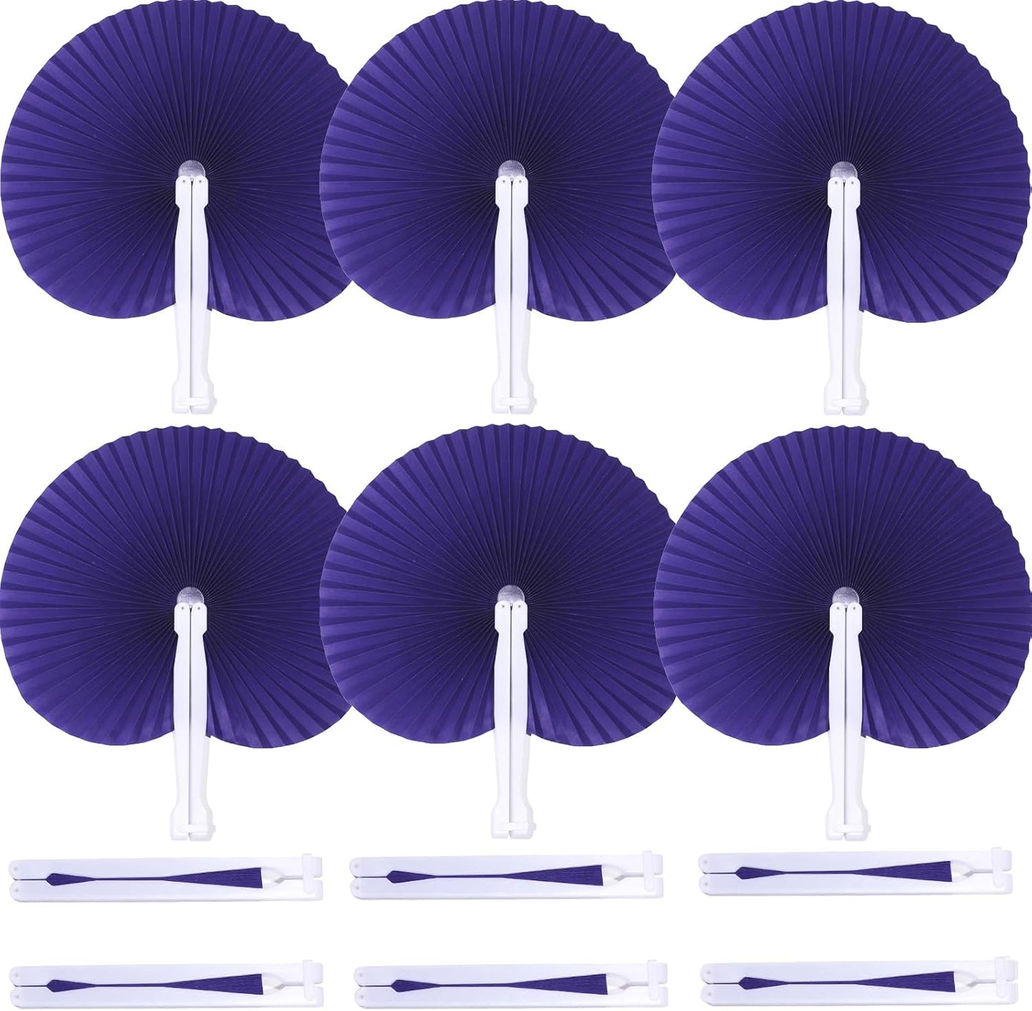 12 Packs Decorative Paper Folding Hand Fans Handheld,Purle Round Foldable Wedding Fans Chinese and Japanese Fans Bulk for Bridal Guest Church Party Favors Dancing Birthday DIY