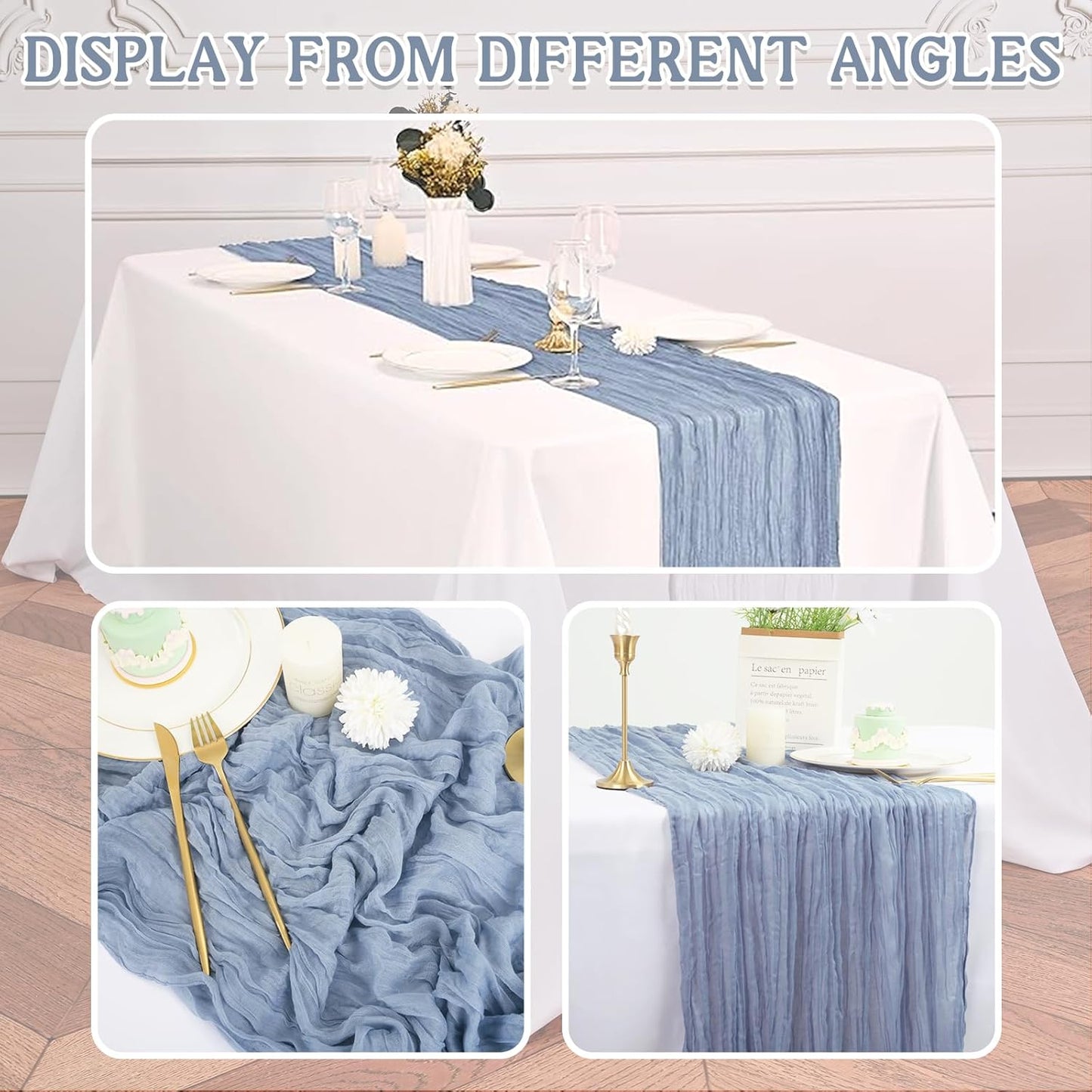 12 Pack Dusty Blue Cheesecloth Table Runner 20 x 120 inch Gauze 10FT Semi Sheer Boho Fabric Cheese Cloth Table Runner for Wedding Party Birthday Baby Bridal Shower
