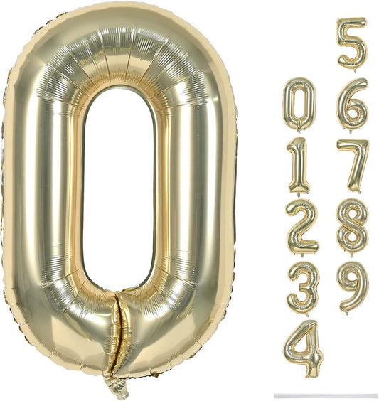 40" Balloon Number 0 Champagne Gold, Large Foil Number Balloons Set 0-9 for Girls Women, Light Gold 0 Helium Balloons for Boys Men Birthday Anniversary Graduation New Year Party Decoration Supplies