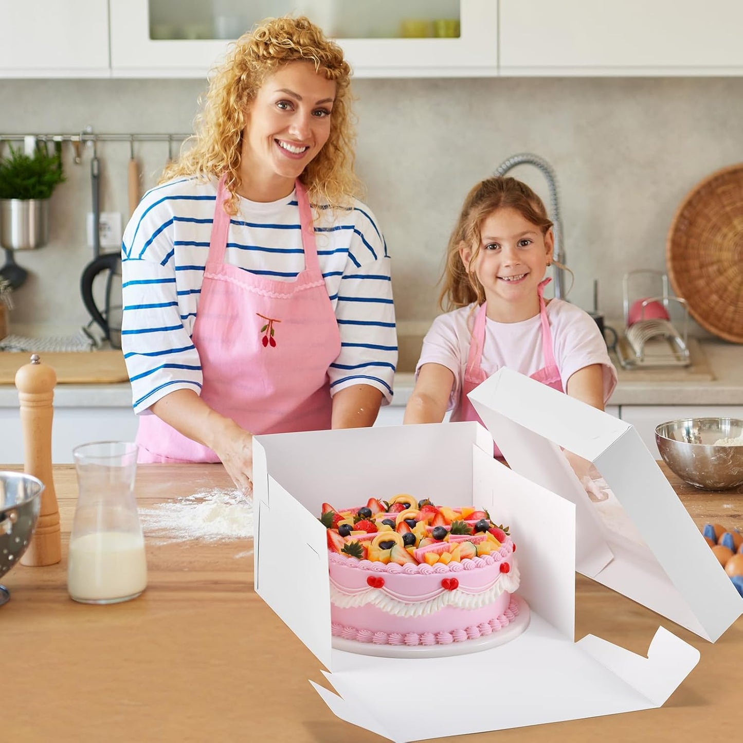 12Pcs Cake Boxes, 12x12x8 Inches Tall Bakery Boxes with Window, Large White Disposable Tier Cake Containers for Pastries, Pie, Cookies, Chocolates, Cupcakes, Birthday Party Dessert Boxes