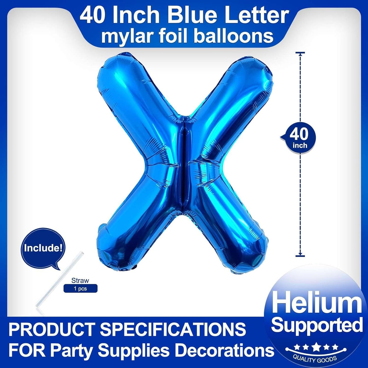 40 Inch Blue Letter X Balloons, DIY Phrase Foil Alphabet Letter X Balloons DIY Word X Banner for Birthday Anniversary Celebration Graduation Party Supplies Decoration