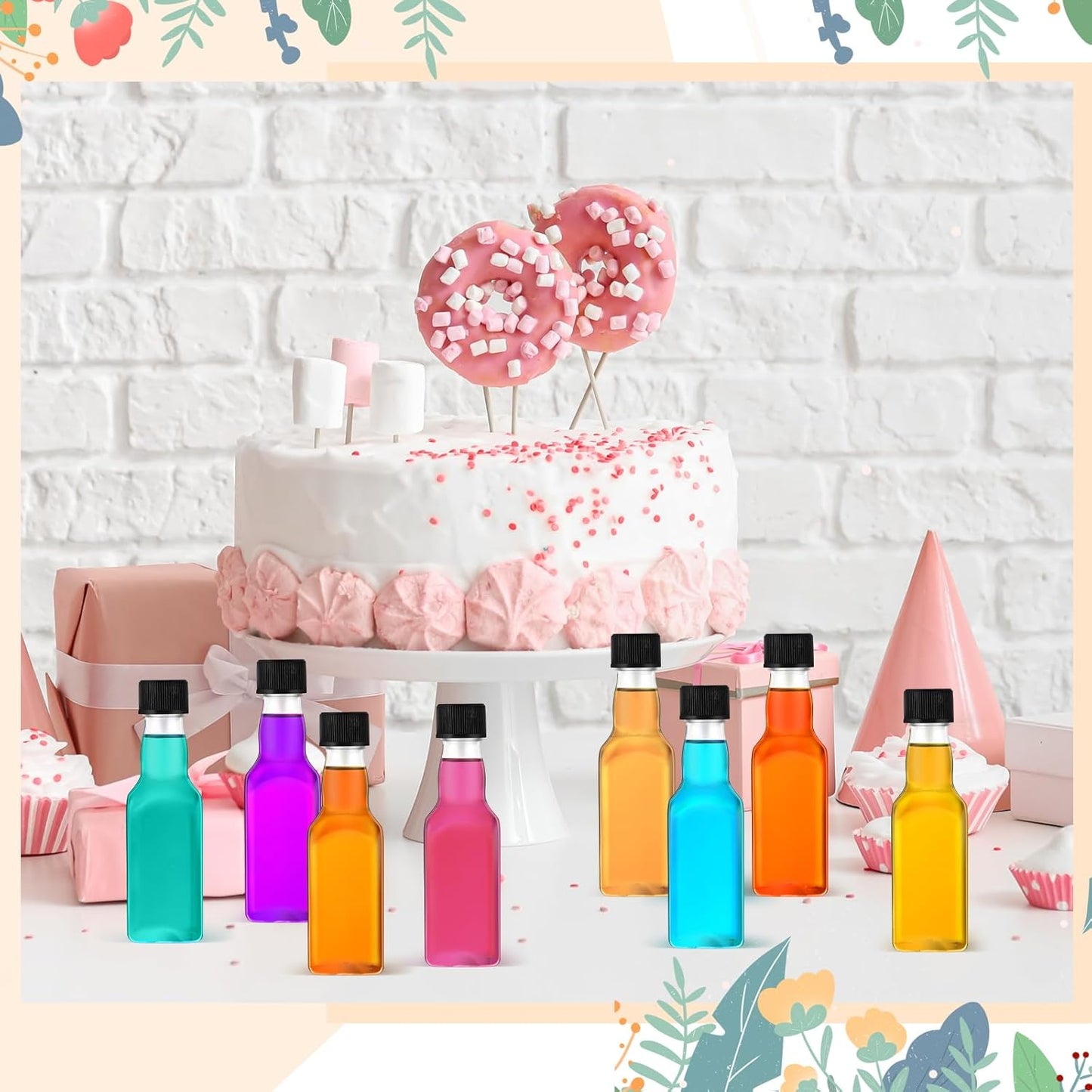 Havawish 50 Pack 1.7 oz Square Mini Liquor Bottles with Funnels and Black Plastic Caps Reusable Airtight Empty Plastic Alcohol Shot Bottles for Birthday Wedding Baby Shower Party Favors