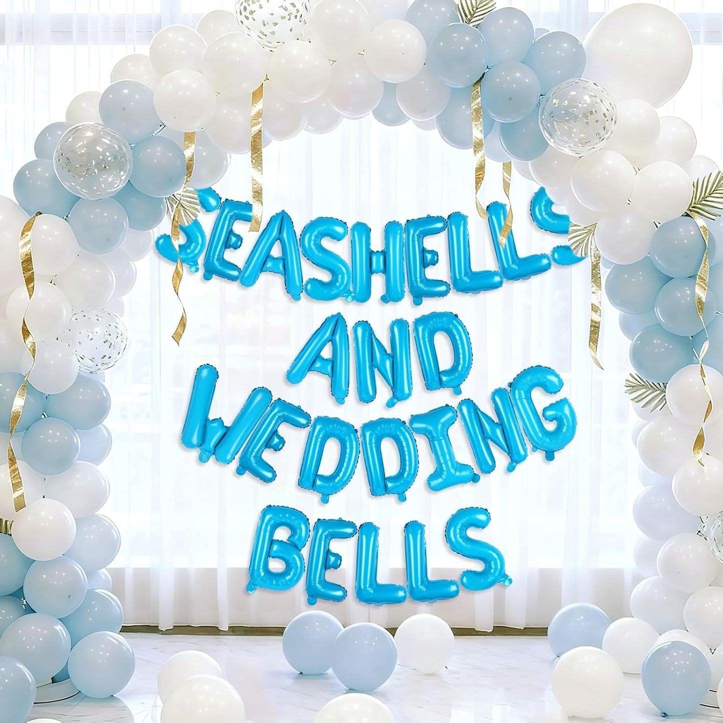 Seashells and Wedding Bells Balloon Banner Bachelorette Party Decorations Blue Alphabet Letter Foil Balloons with Straw for Beach Last Toast on the Coast Bridal Shower Decorations