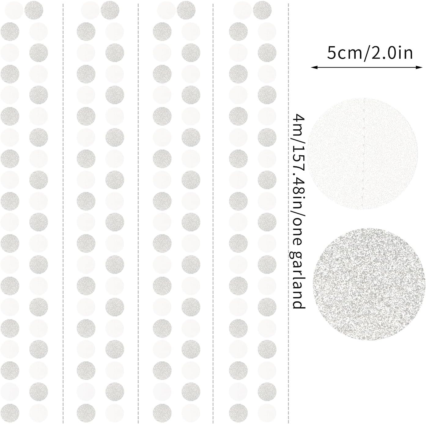 Glitter Silver White Party-Decorations Streamers - 52Ft Birthday Hanging Paper Garland Banner,Engagement Wedding Bachelorette Baby Bridal Shower Christmas Supplies Backdrop Graduation Decor Hugtmr