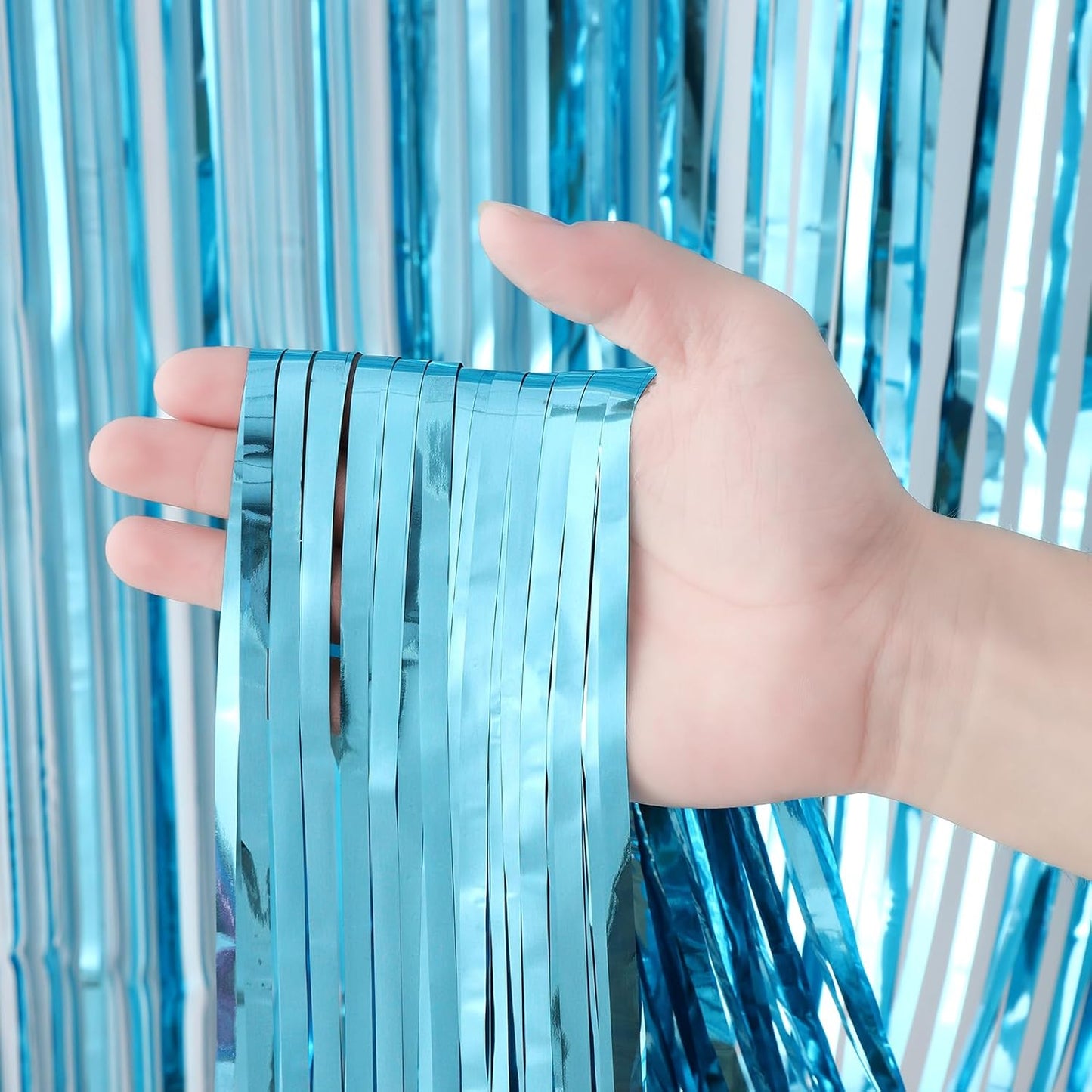 2 Pack Light Blue Tinsel Foil Fringe Curtains, Blue Party Decorations, Metallic Tinsel Party Streamers Backdrop for Birthday Baby Shower Graduation Wedding Anniversary Party Decorations