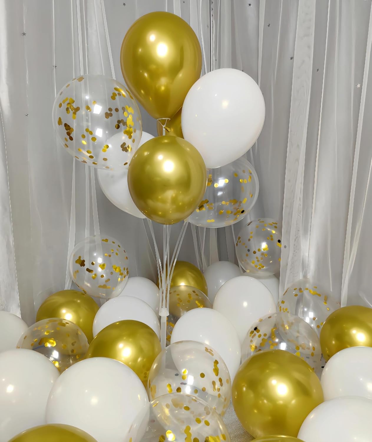 300 Pack Gold and White Balloons 12 Inch Gold Confetti Balloons for Various Party Events Decorations