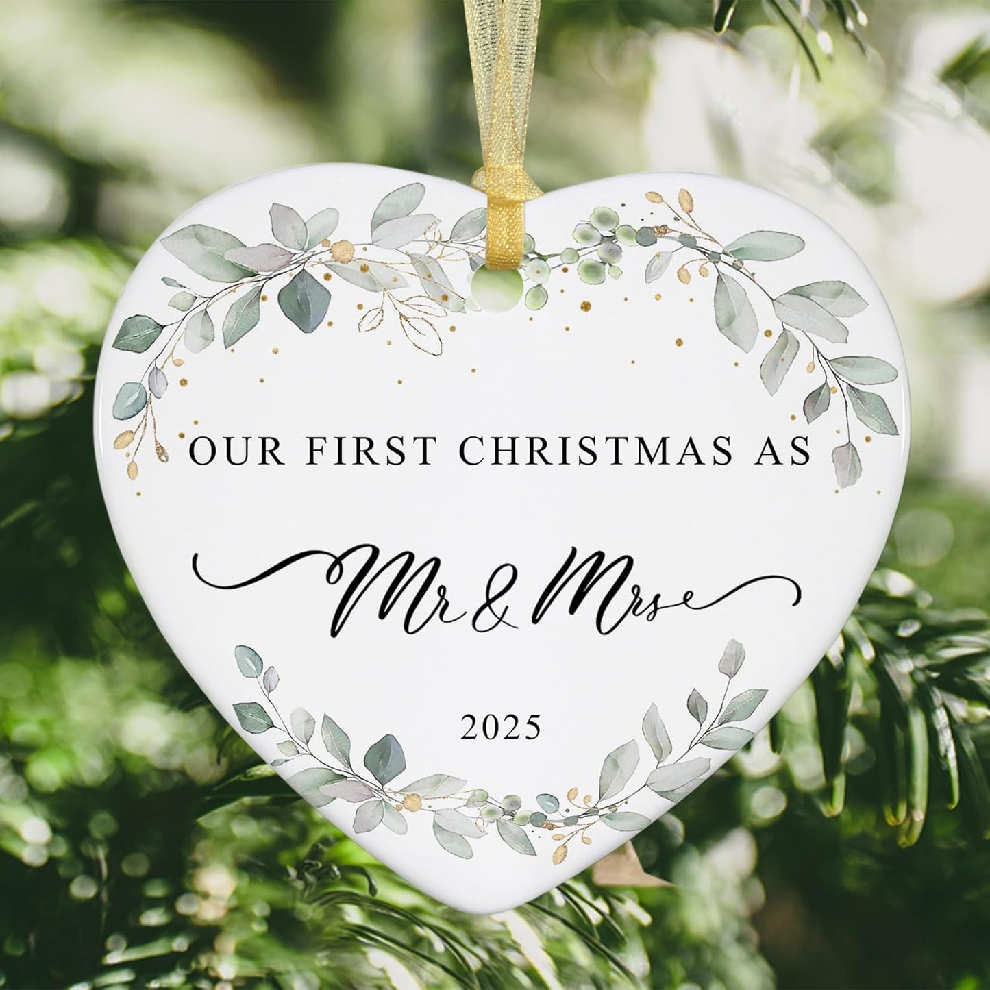 2025 First Christmas Married Ornament,First Year as Mr and Mrs Christmas Hanging Ornament Wedding Decoration for Couple