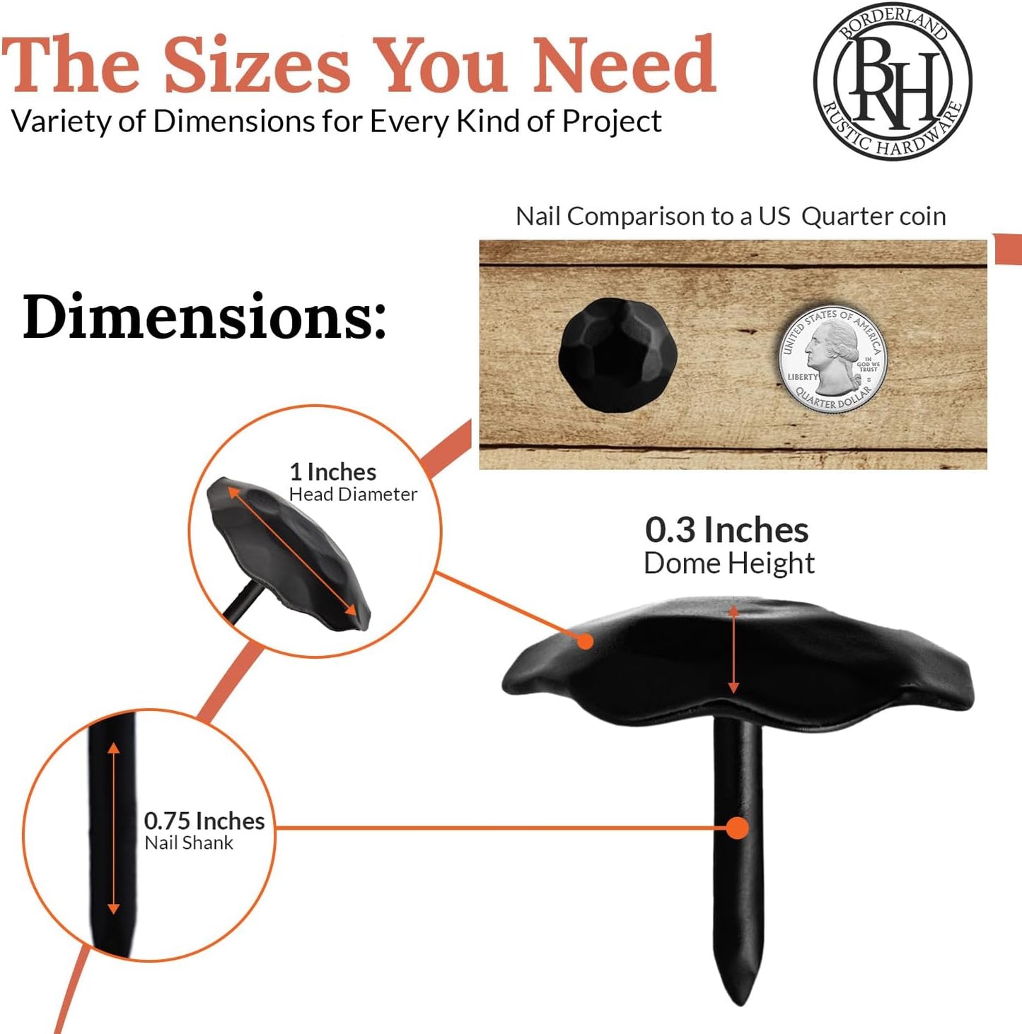 10 Pack 1" Small Round Head Iron Clavos Decorative Nails – Black – Handmade Rustic Round Fasteners for Farmhouse Shutter, Faux Wood Beams, Barn Door, Shutters, and Gates – Ornamental Wood Accent