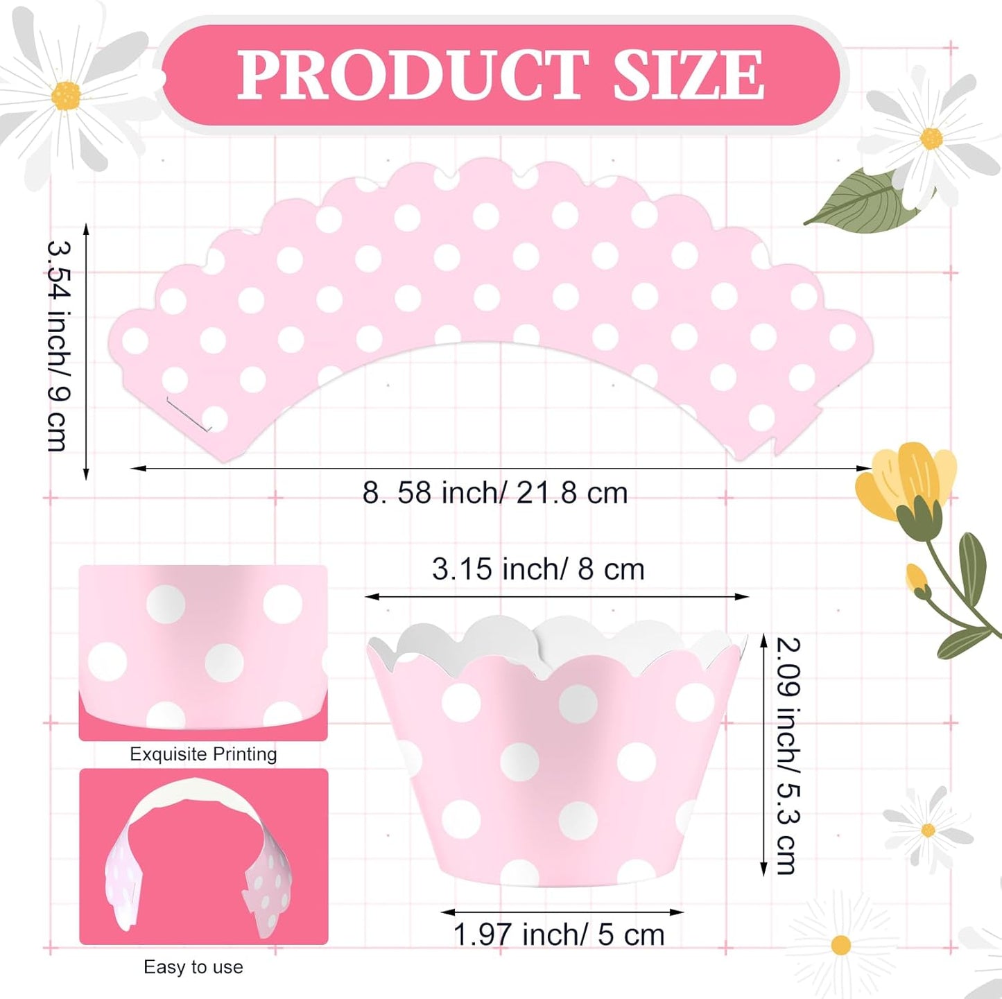 Domensi 100 Pcs Pink Polka Dots Cupcake Wrappers Rustic Cupcake Liners Baking Cups Baking Liners for Wedding Bridal Baby Shower Birthday Breast Cancer Awareness Party Supplies Dessert Decoration
