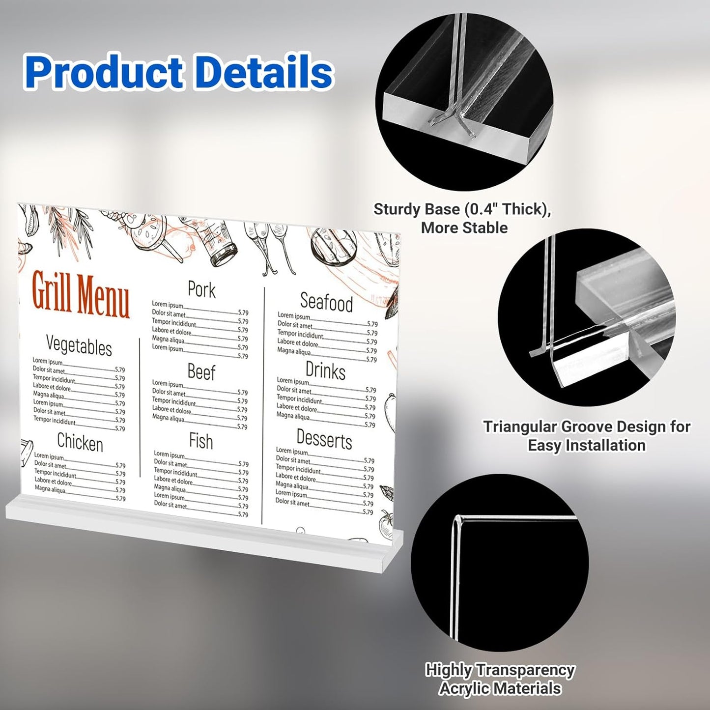 3 Pack Acrylic Sign Holder 11 x 8.5 Horizontal, Double-Sided Clear Sign Holder Plastic Stands for Display, T Shape Acrylic Table Sign Stands for Office Store Restaurants Wedding Party Decoration