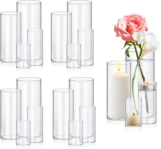 16 Pack Glass Cylinder Vases 4,6,8,10 Inch Tall Clear Flower Vase Hurricane Floating Candle Holder for Table Centerpiece Wedding Home Decor