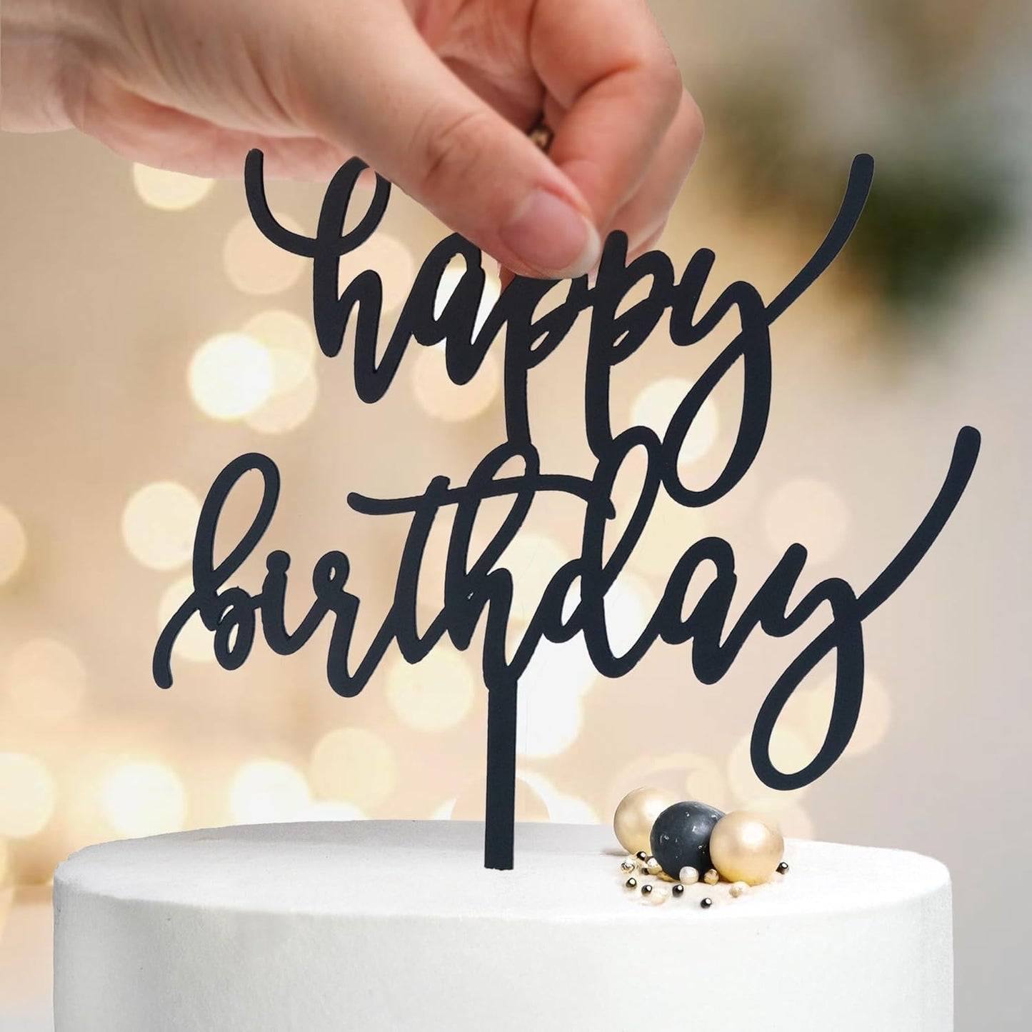 6 Pcs Black Happy Birthday Cake Toppers Set, Acrylic Cake Decoration for Birthday Party