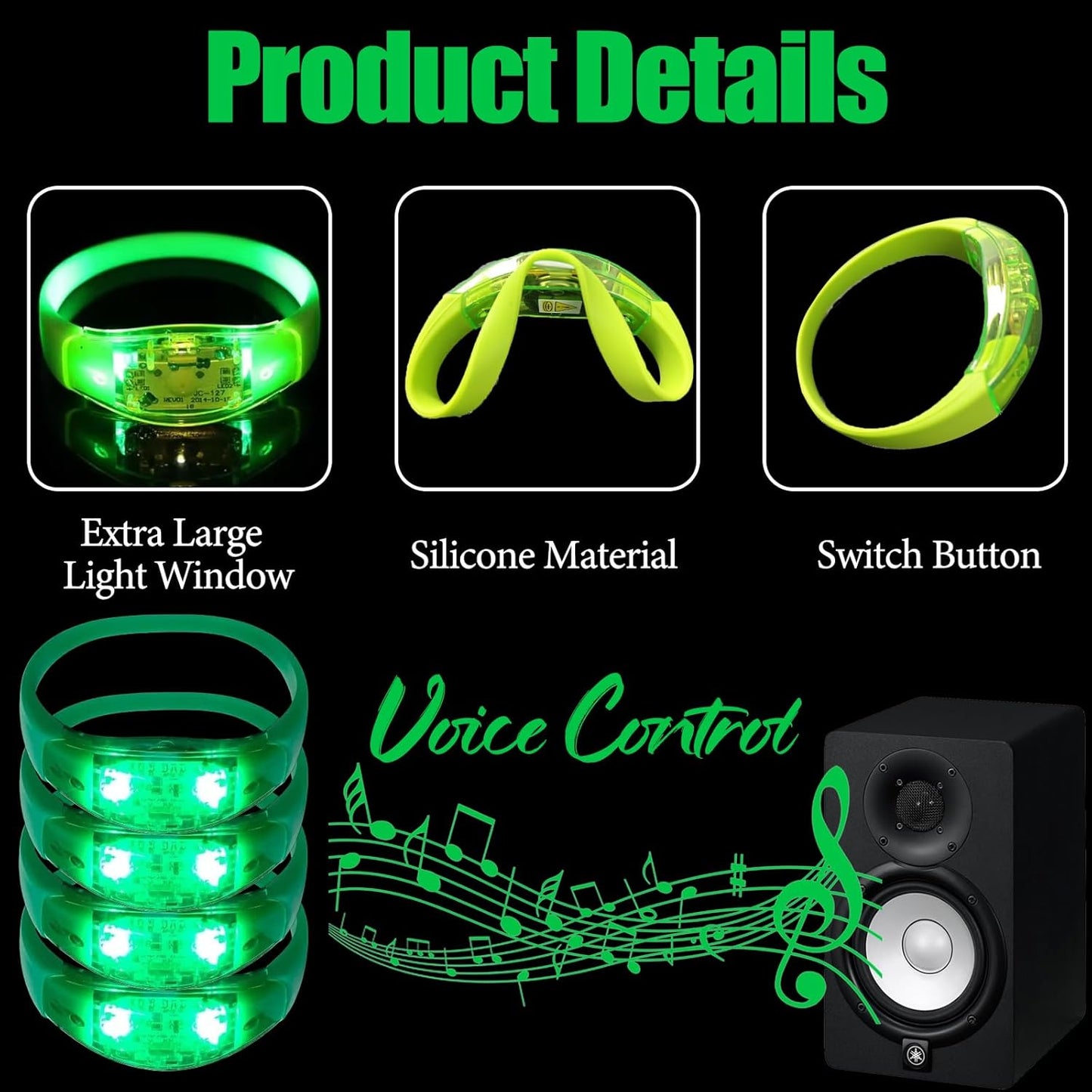 100 Pcs LED Bracelets Sound Activated with Flashing LED Strobe Music Control Light Up Bracelets for Rave, Game Prizes, Birthday Party Favor,Valentine's Day gift