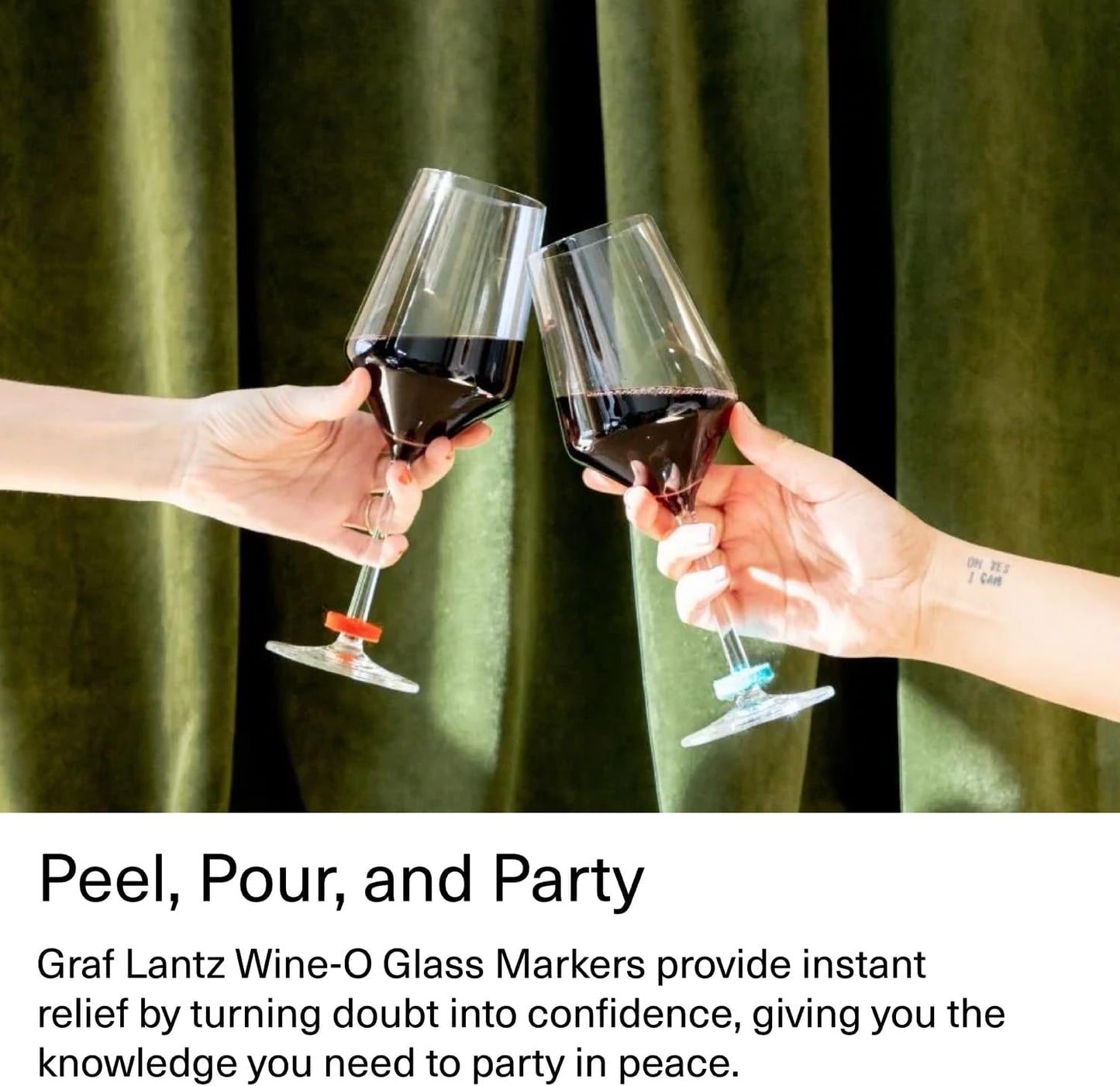 Graf Lantz - Wine-Ote's Merino Wool Wine Glass Charms (Joy) 7 Count - Drink Markers with Note Card - Reusable - 7 Colors - Boho Style - Home Decor, Party Favors & Vacation Essentials - 5mm Felt