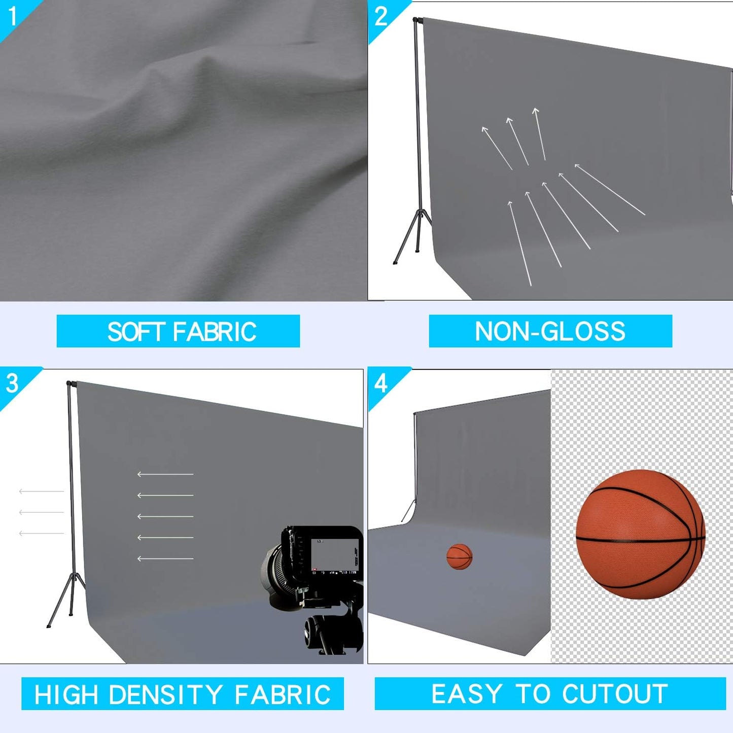 ISSUNTEX 10X12 ft Background Muslin Backdrop, Photo Studio, Collapsible High Density Screen for Video Photography and Television-Gray