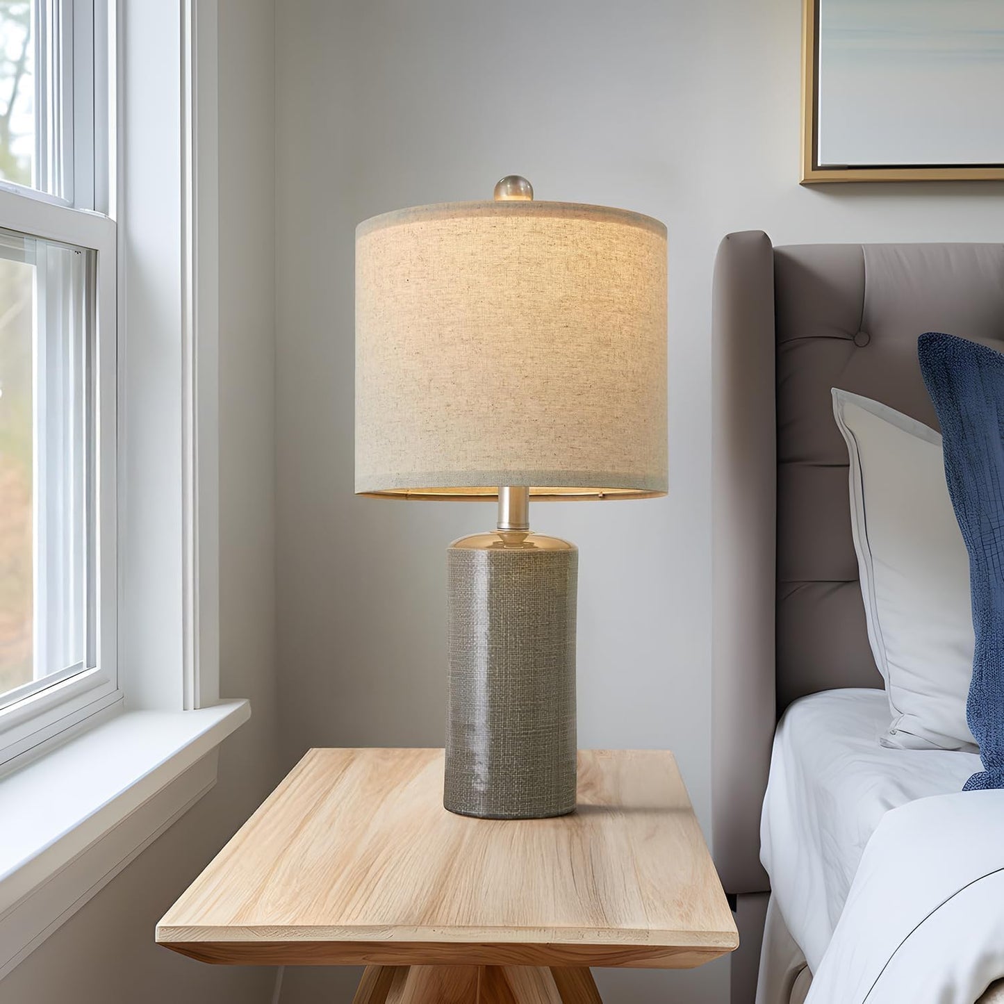 20.25/inch Modern Ceramic Table lamp Set of 2 Small Farmhouse Bedside lamp Dark Grey Nightstand Lamp End Table Lamps for Living Room Bedroom Study Office AMZ-T1109DG0