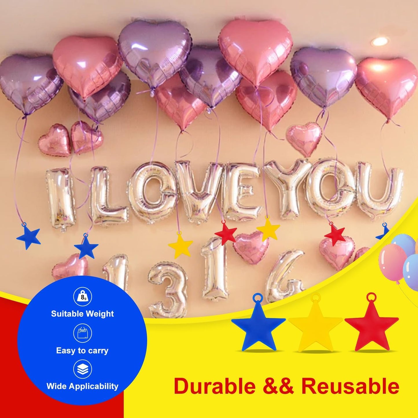 45PCS Balloon Weights Colorful Plastic Heavy Balloon Pendants Wedding Birthday Party Balloons Accessories For Helium Balloon Decoration (Star)